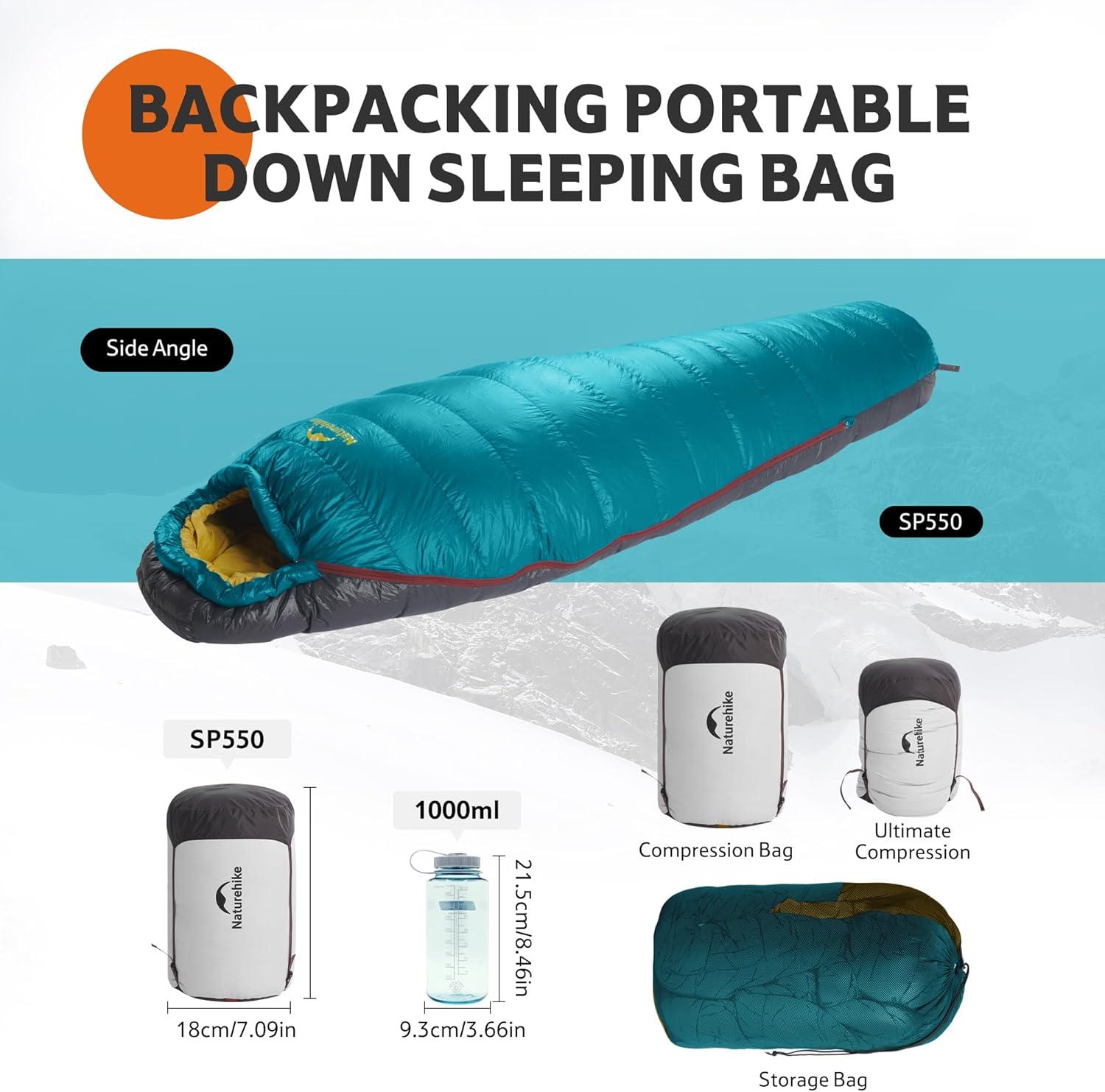 image:imageNaturehike 0 Degree RDS Down Mummy Sleeping Bag for Adults 650 Fill Power Cold Weather Backpacking Sleeping Bag for Camping Hiking 1 18 30 YKK ZipperBlue