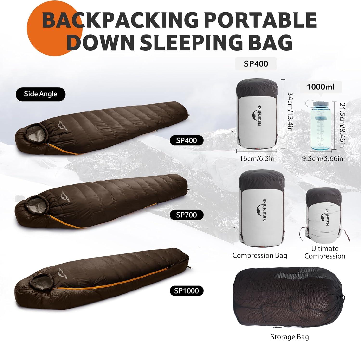 image:imageNaturehike 0 Degree RDS Down Mummy Sleeping Bag for Adults 650 Fill Power Cold Weather Backpacking Sleeping Bag for Camping Hiking 1 18 30 YKK ZipperBurnt brown