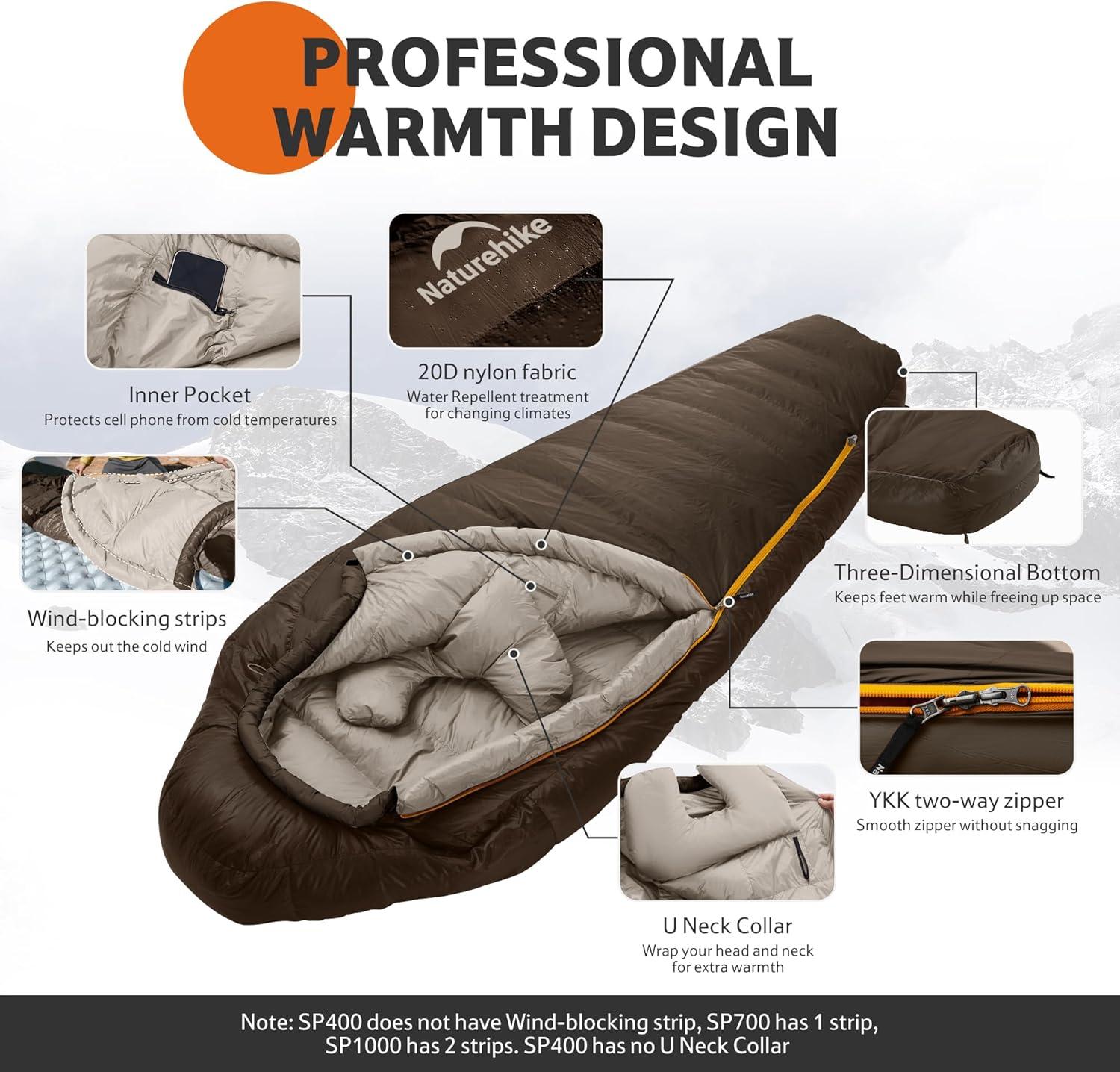 image:imageNaturehike 0 Degree RDS Down Mummy Sleeping Bag for Adults 650 Fill Power Cold Weather Backpacking Sleeping Bag for Camping Hiking 1 18 30 YKK ZipperBurnt brown