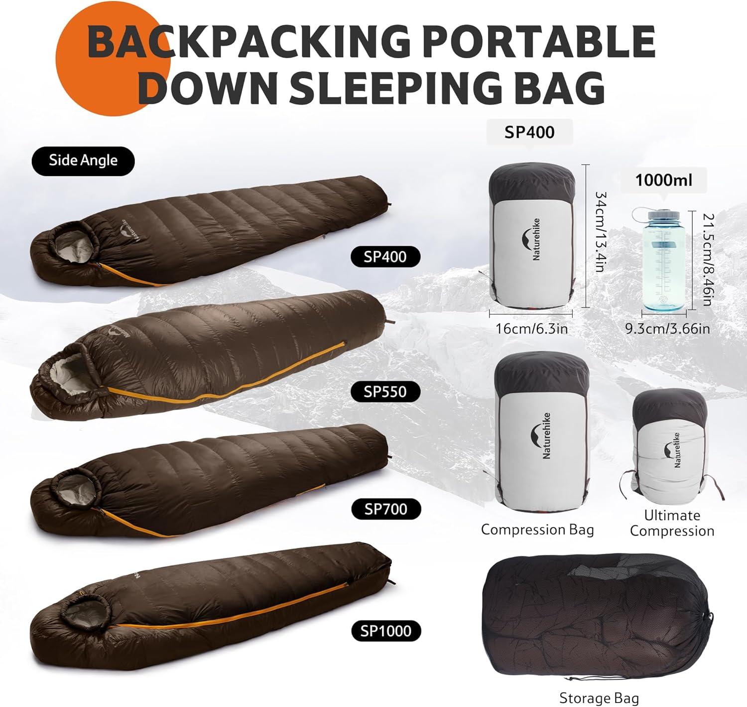 image:imageNaturehike 0 Degree RDS Down Mummy Sleeping Bag for Adults 650 Fill Power Cold Weather Backpacking Sleeping Bag for Camping Hiking 1 18 30 YKK ZipperDark brown