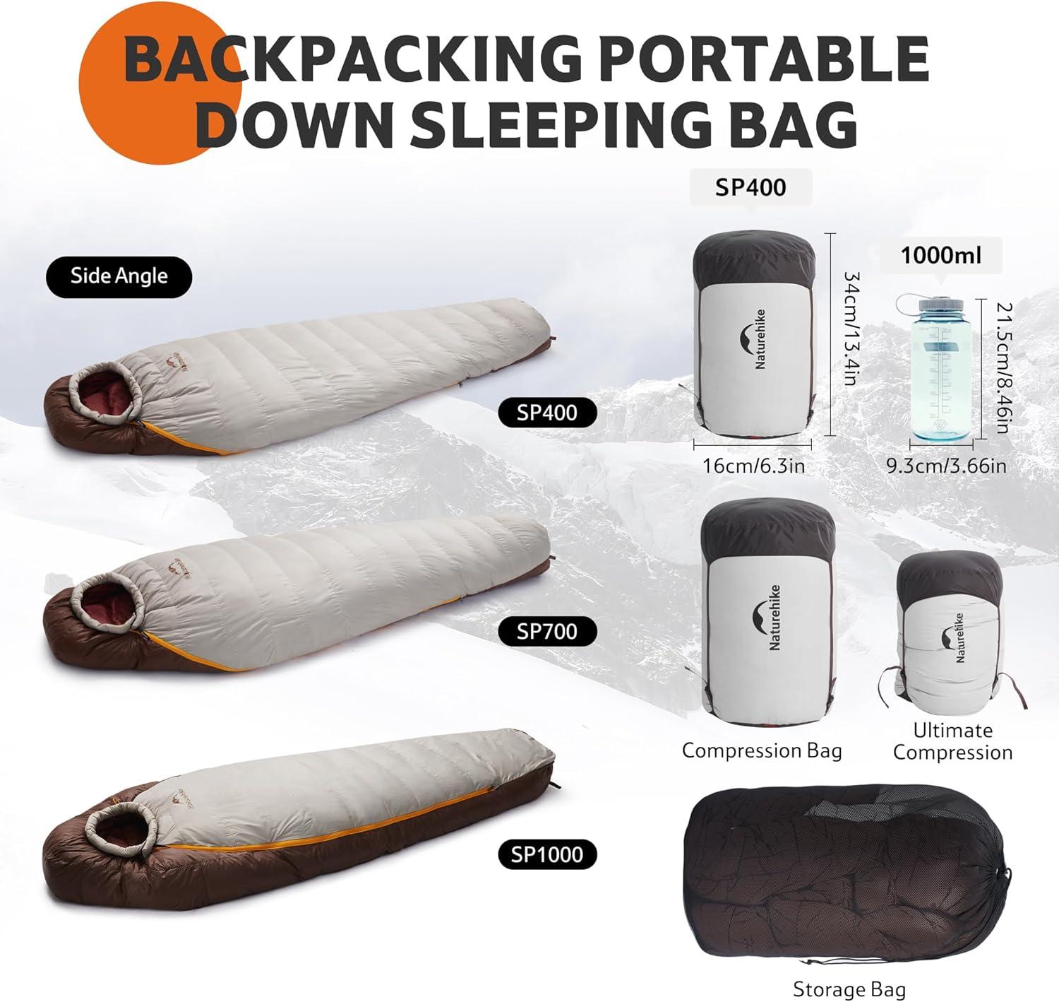 image:imageNaturehike 0 Degree RDS Down Mummy Sleeping Bag for Adults 650 Fill Power Cold Weather Backpacking Sleeping Bag for Camping Hiking 1 18 30 YKK ZipperSmoky brown