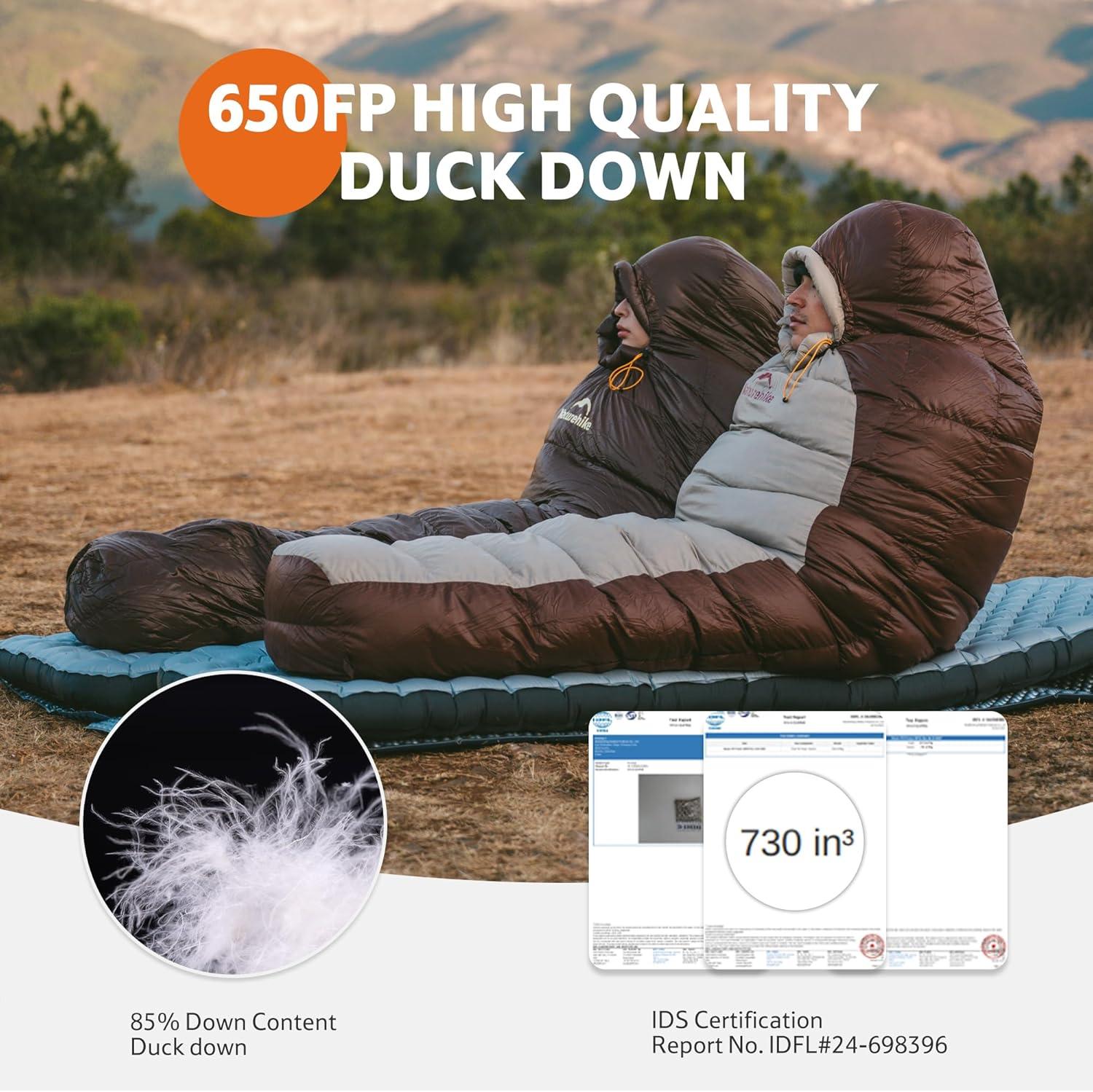 image:imageNaturehike 0 Degree RDS Down Mummy Sleeping Bag for Adults 650 Fill Power Cold Weather Backpacking Sleeping Bag for Camping Hiking 1 18 30 YKK ZipperSmoky brown