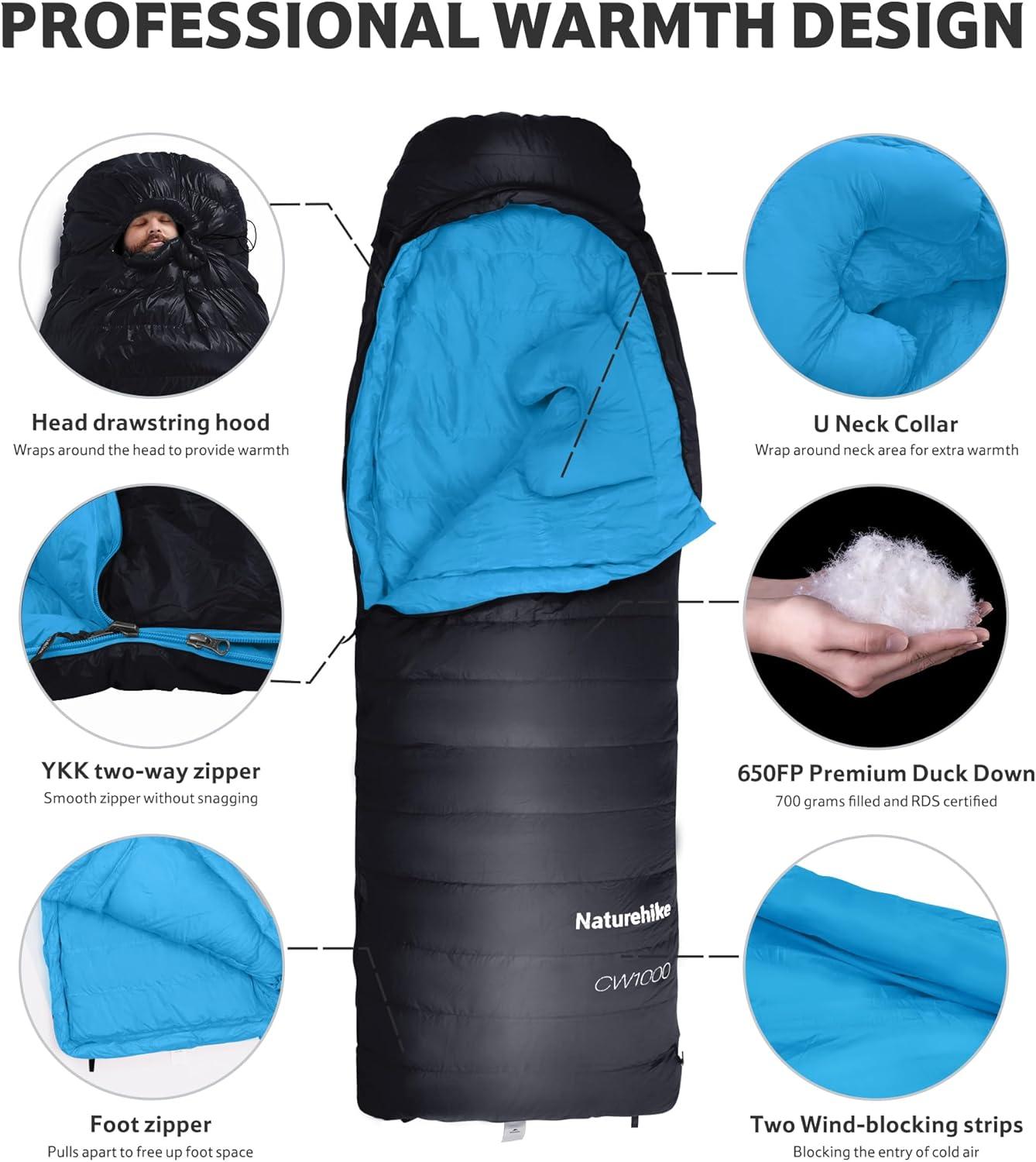 image:imageNaturehike 0 Degree Ultralight Down Sleeping Bag for Adults 650 Fill Power Backpacking Cold Weather Sleeping Bag with RDS Down 2 18 Sleeping Bags for Camping HikingExtrathick black