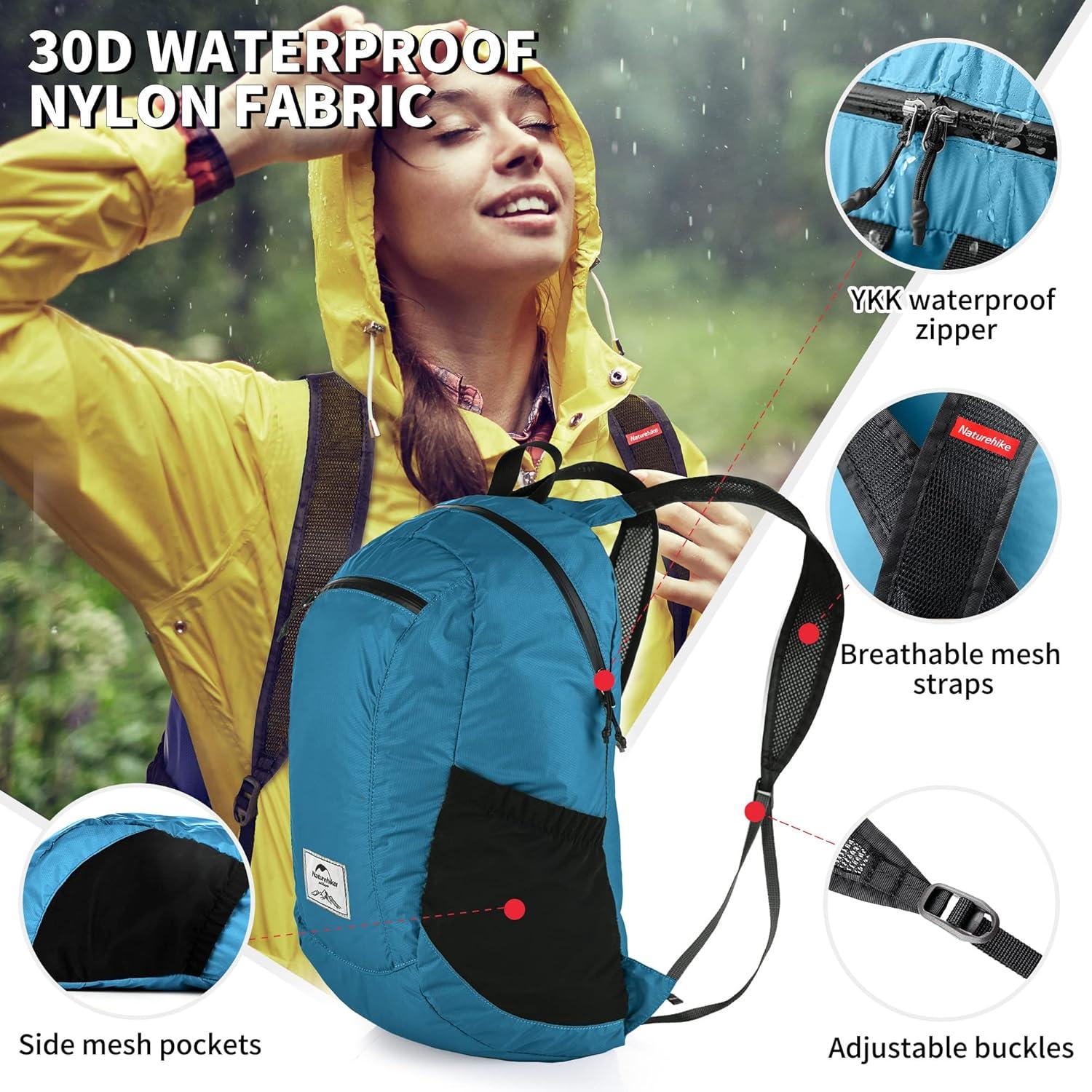 image:imageNaturehike 18L Lightweight Hiking Backpack Waterproof Camping Packable Backpack Ultralight for Travel Airplane Small Hiking Daypack for Adults BlackBlue