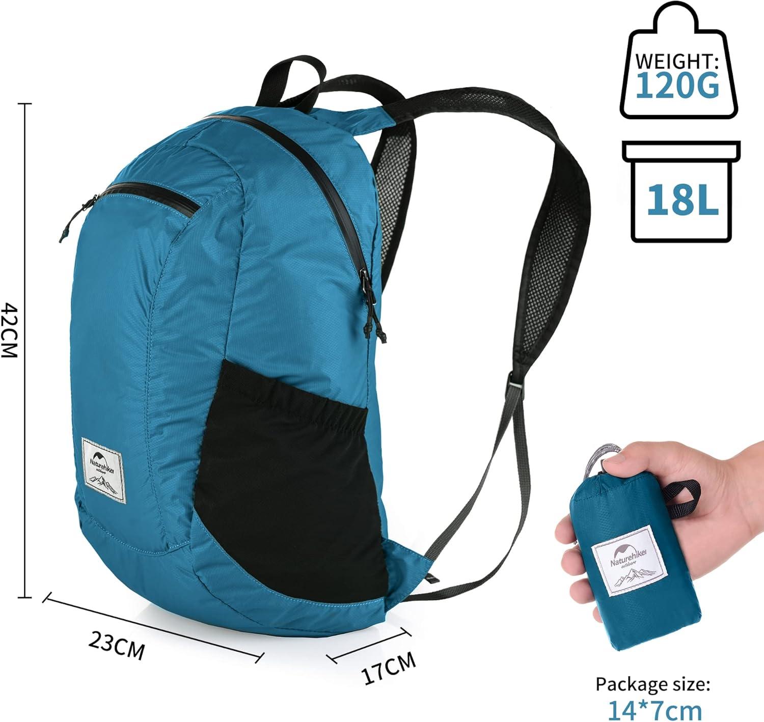 image:imageNaturehike 18L Lightweight Hiking Backpack Waterproof Camping Packable Backpack Ultralight for Travel Airplane Small Hiking Daypack for Adults BlackBlue