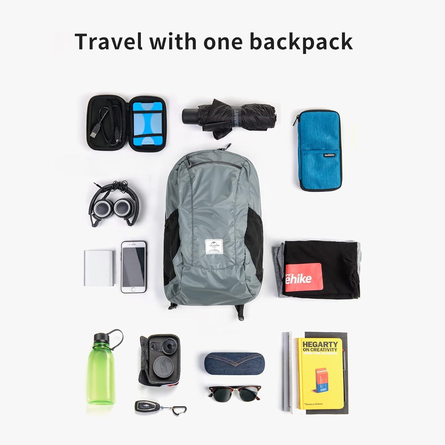 image:imageNaturehike 18L Lightweight Hiking Backpack Waterproof Camping Packable Backpack Ultralight for Travel Airplane Small Hiking Daypack for Adults BlackGrey