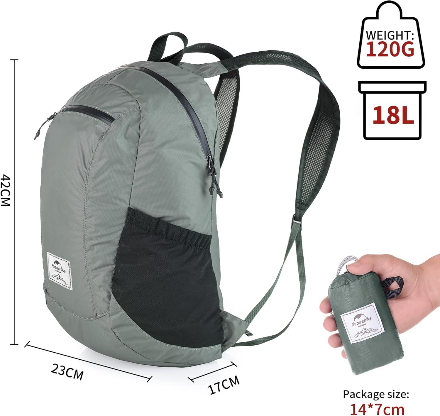 image:imageNaturehike 18L Lightweight Hiking Backpack Waterproof Camping Packable Backpack Ultralight for Travel Airplane Small Hiking Daypack for Adults BlackGrey