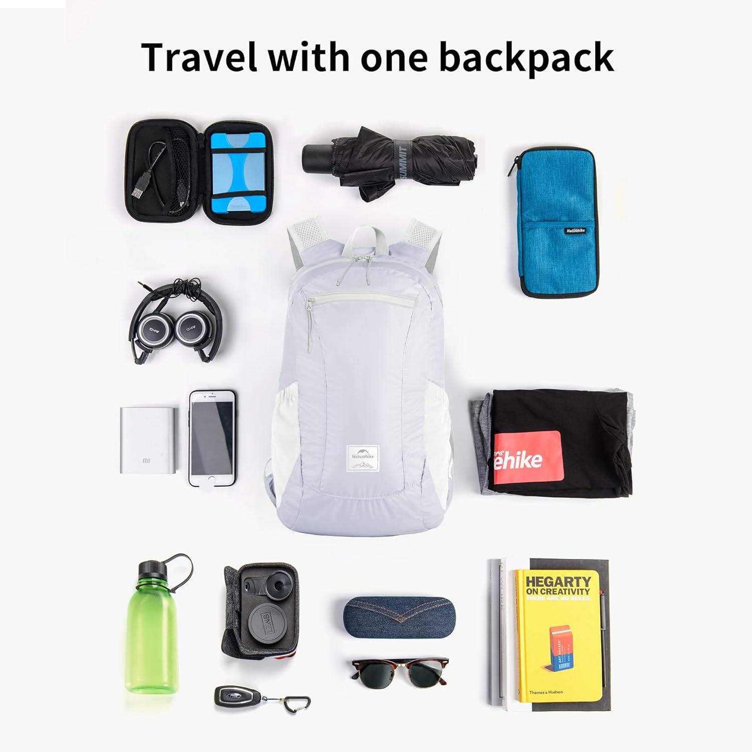 image:imageNaturehike 18L Lightweight Hiking Backpack Waterproof Camping Packable Backpack Ultralight for Travel Airplane Small Hiking Daypack for Adults BlackLavender