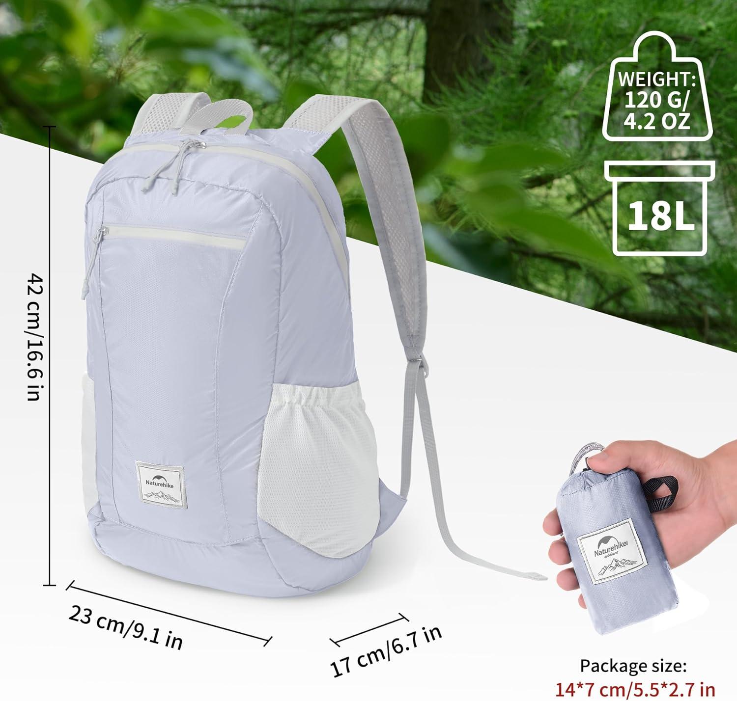 image:imageNaturehike 18L Lightweight Hiking Backpack Waterproof Camping Packable Backpack Ultralight for Travel Airplane Small Hiking Daypack for Adults BlackLavender