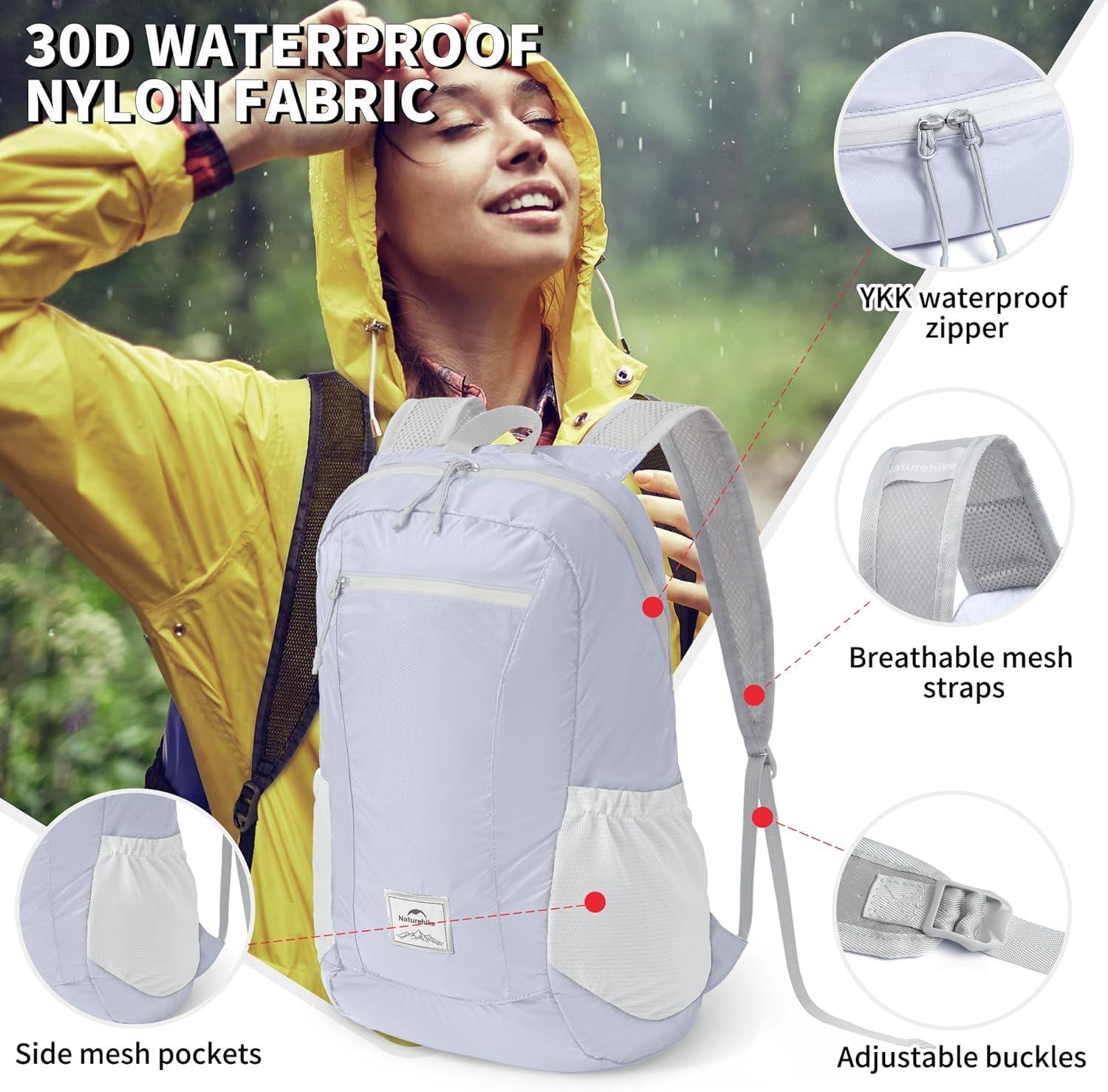 image:imageNaturehike 18L Lightweight Hiking Backpack Waterproof Camping Packable Backpack Ultralight for Travel Airplane Small Hiking Daypack for Adults BlackLavender