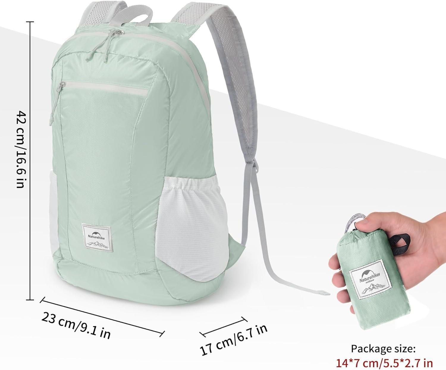image:imageNaturehike 18L Lightweight Hiking Backpack Waterproof Camping Packable Backpack Ultralight for Travel Airplane Small Hiking Daypack for Adults BlackMint Green