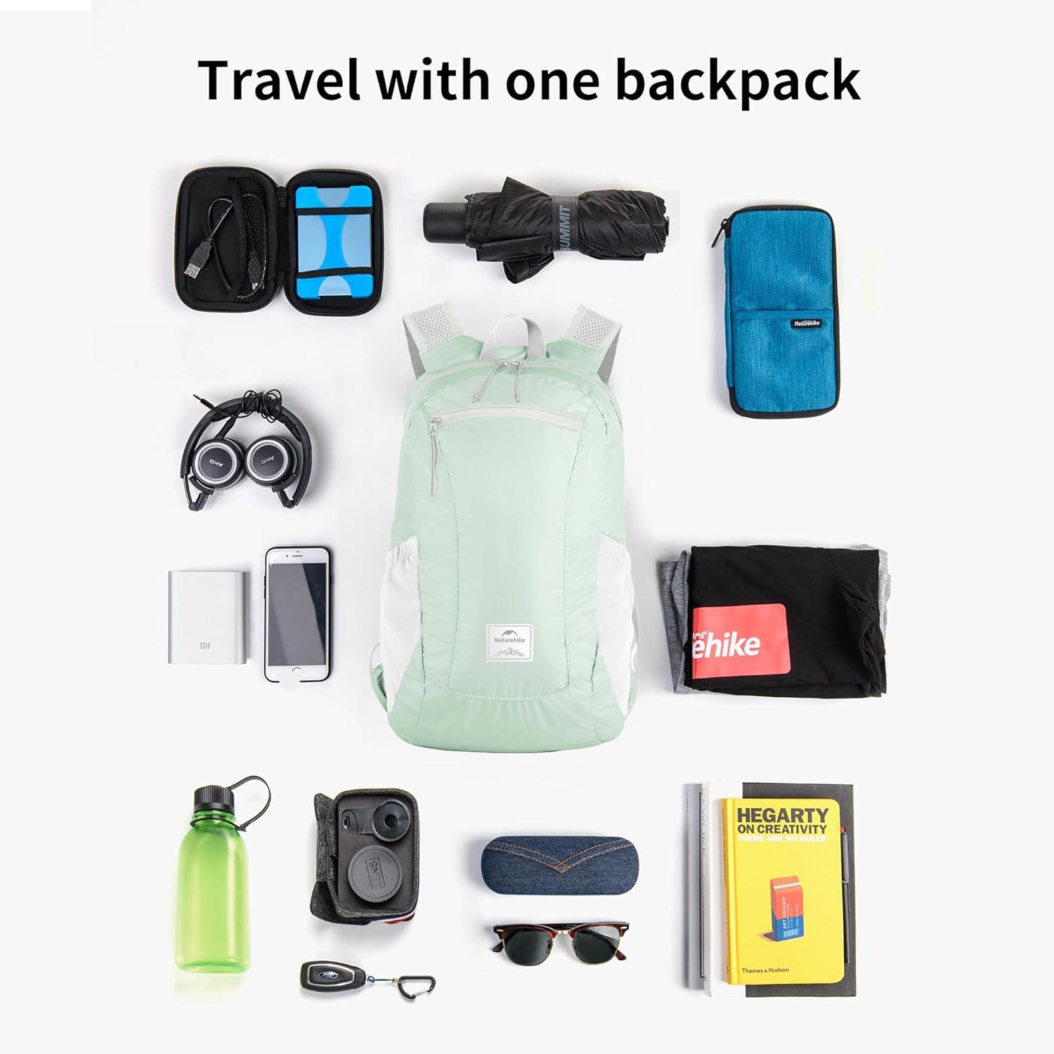 image:imageNaturehike 18L Lightweight Hiking Backpack Waterproof Camping Packable Backpack Ultralight for Travel Airplane Small Hiking Daypack for Adults BlackMint Green