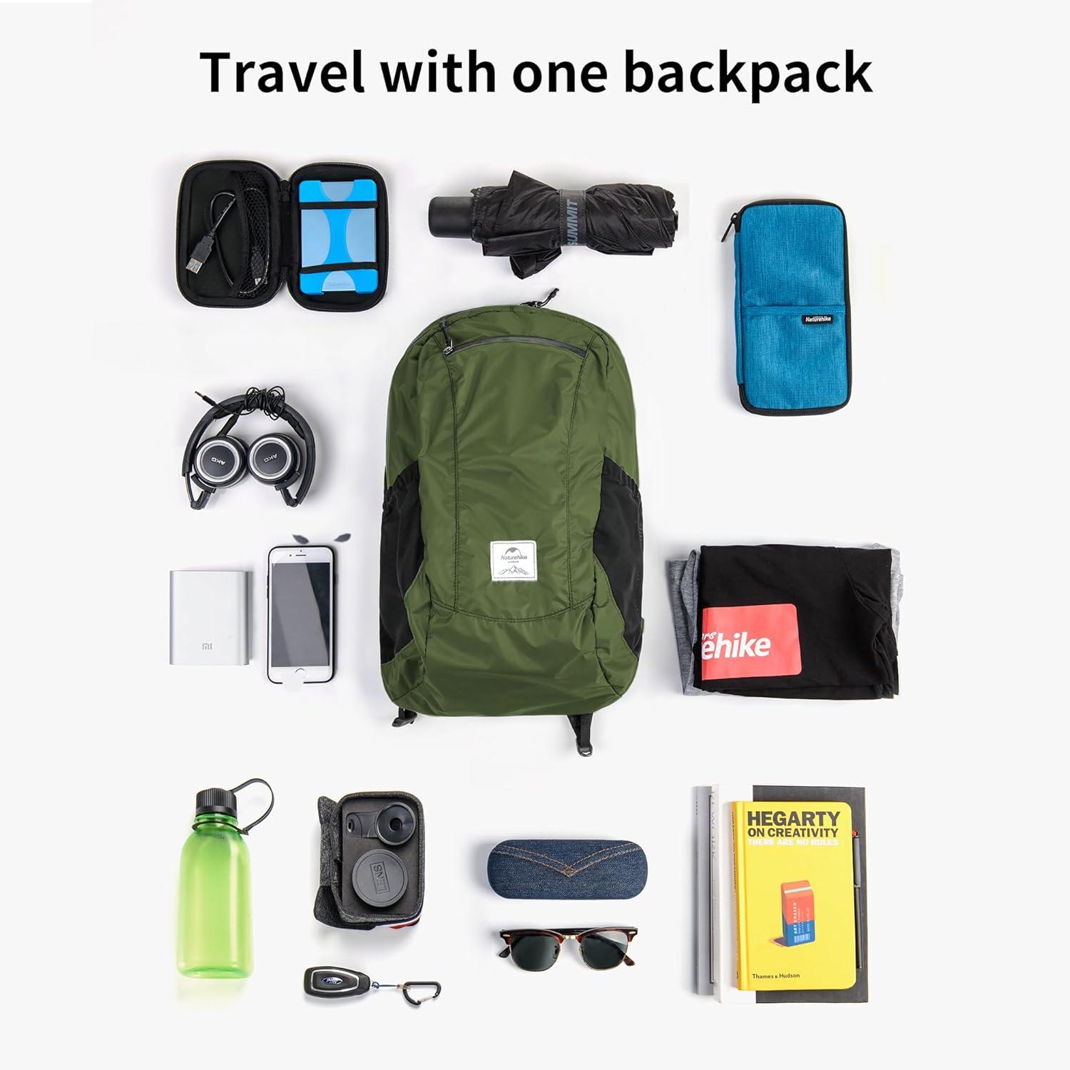 image:imageNaturehike 18L Lightweight Hiking Backpack Waterproof Camping Packable Backpack Ultralight for Travel Airplane Small Hiking Daypack for Adults BlackPine Green