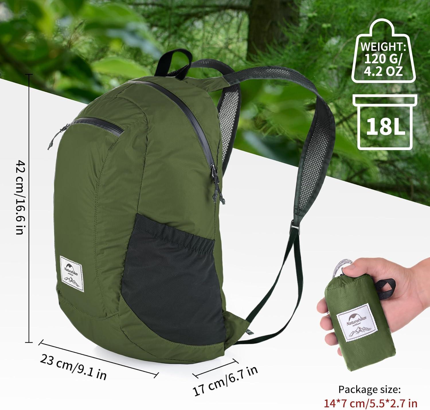 image:imageNaturehike 18L Lightweight Hiking Backpack Waterproof Camping Packable Backpack Ultralight for Travel Airplane Small Hiking Daypack for Adults BlackPine Green