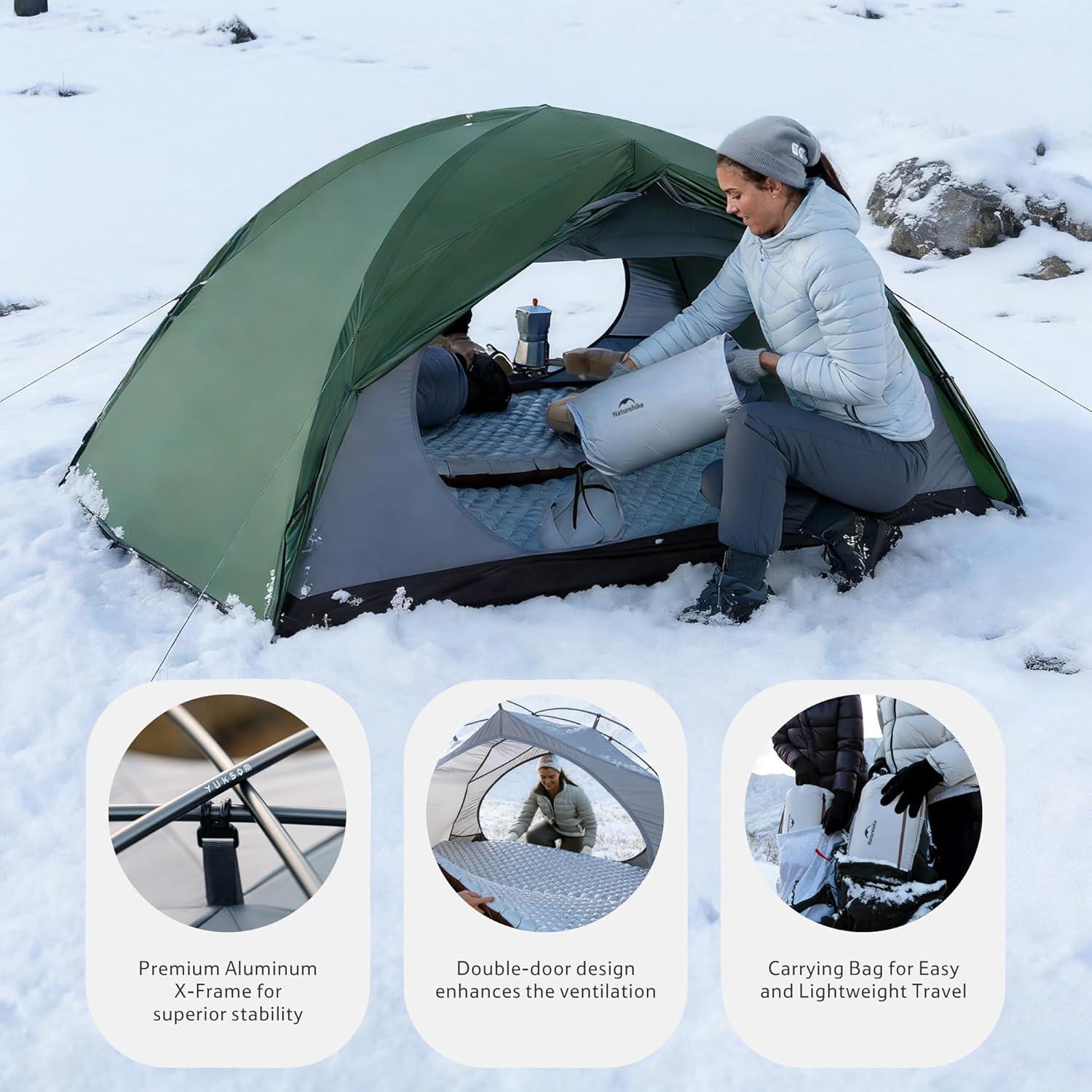 image:imageNaturehike 4 Season TentWaterproof 2 Person Backpacking Tent Four Season Tents for Cold Weather Winter CampingForest Green
