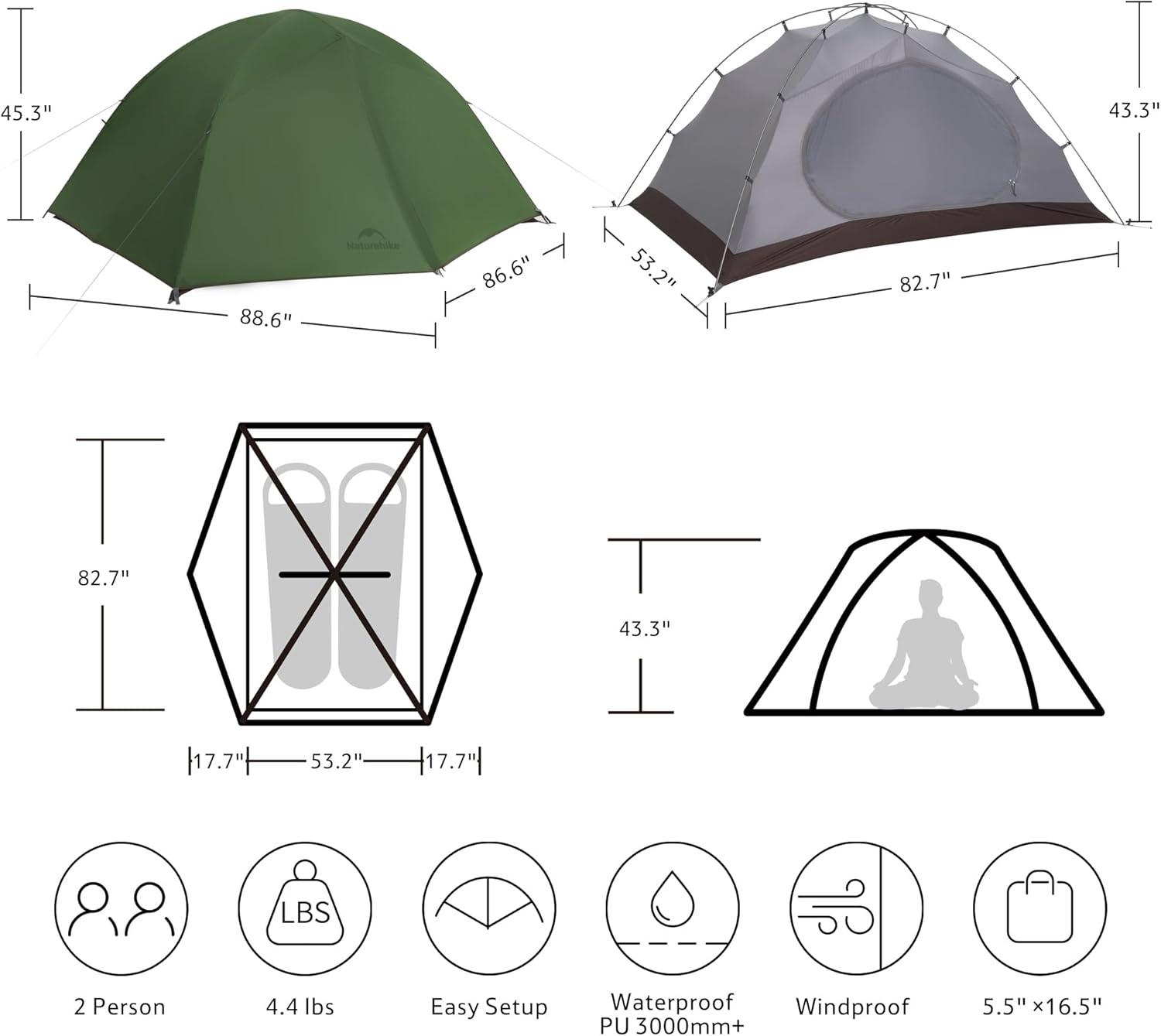 image:imageNaturehike 4 Season TentWaterproof 2 Person Backpacking Tent Four Season Tents for Cold Weather Winter CampingForest Green