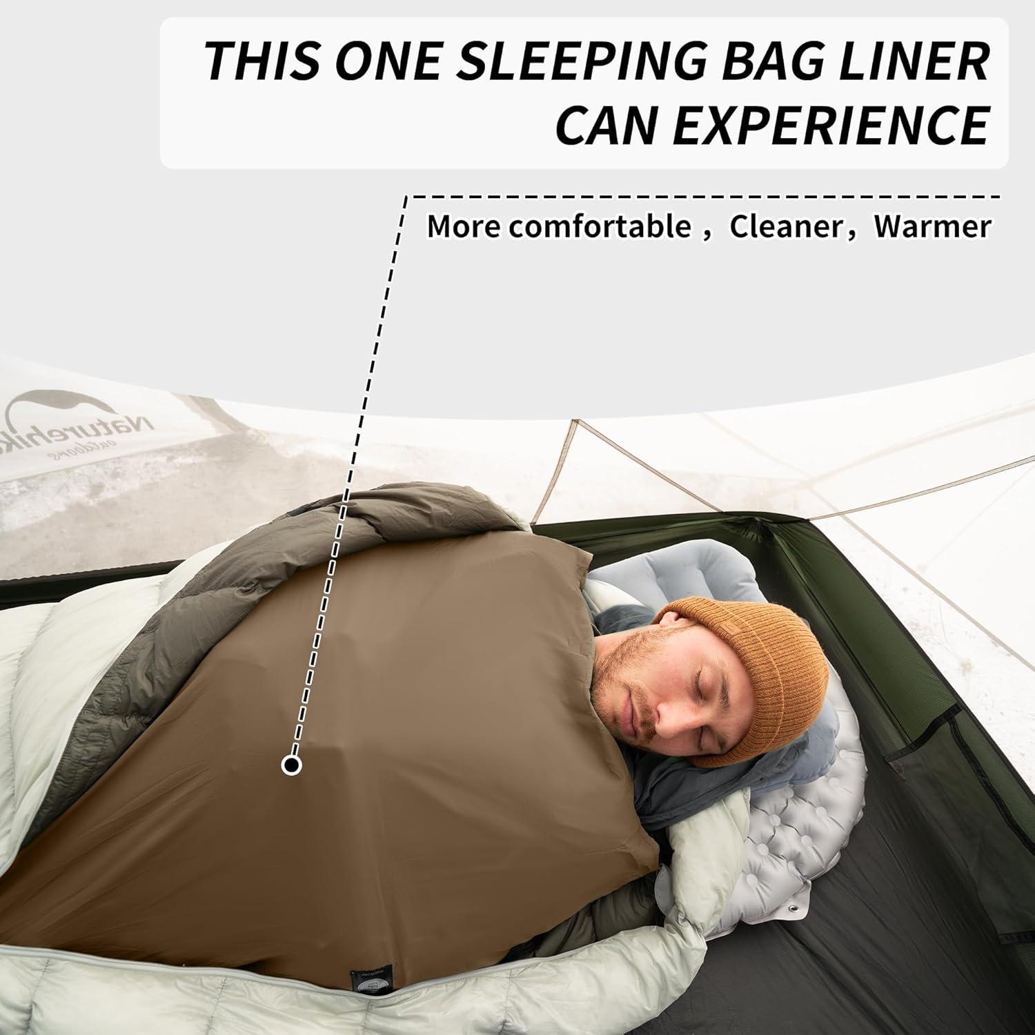 image:imageNaturehike 45oz Ultralight Washable Sleeping Bag Liner Lightweight Adult Sleep Sack amp Travel Sheets for Backpacking Hotel Camping Hostels ZY20Brown