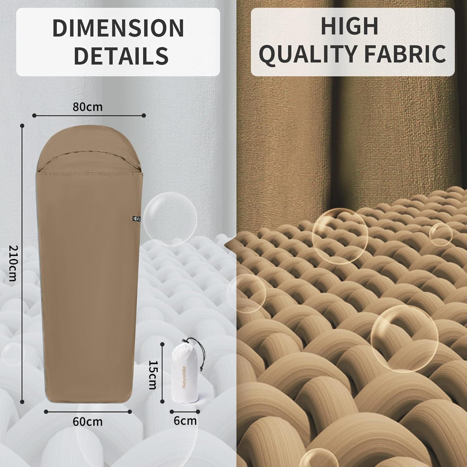 image:imageNaturehike 45oz Ultralight Washable Sleeping Bag Liner Lightweight Adult Sleep Sack amp Travel Sheets for Backpacking Hotel Camping Hostels ZY20Brown