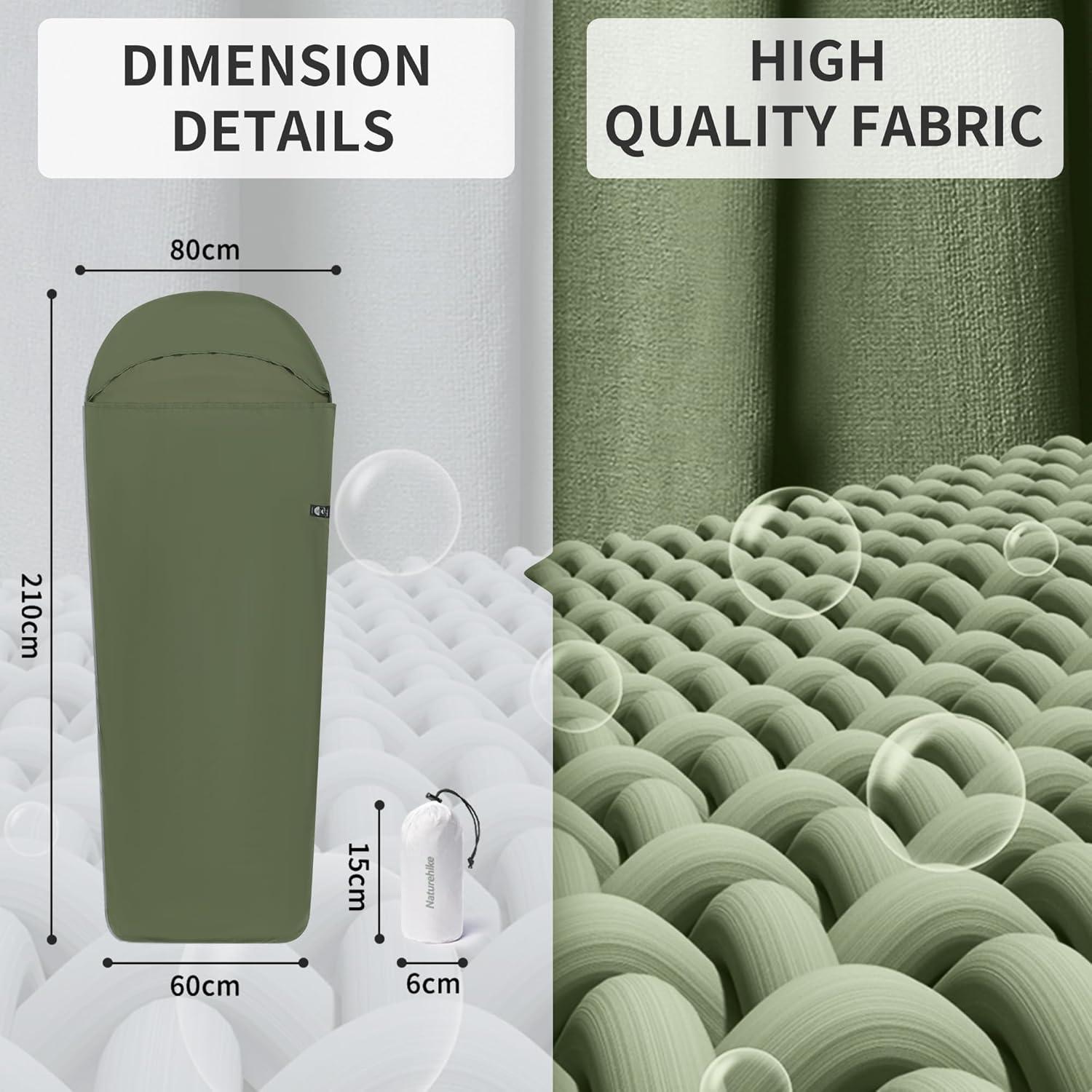 image:imageNaturehike 45oz Ultralight Washable Sleeping Bag Liner Lightweight Adult Sleep Sack amp Travel Sheets for Backpacking Hotel Camping Hostels ZY20Green