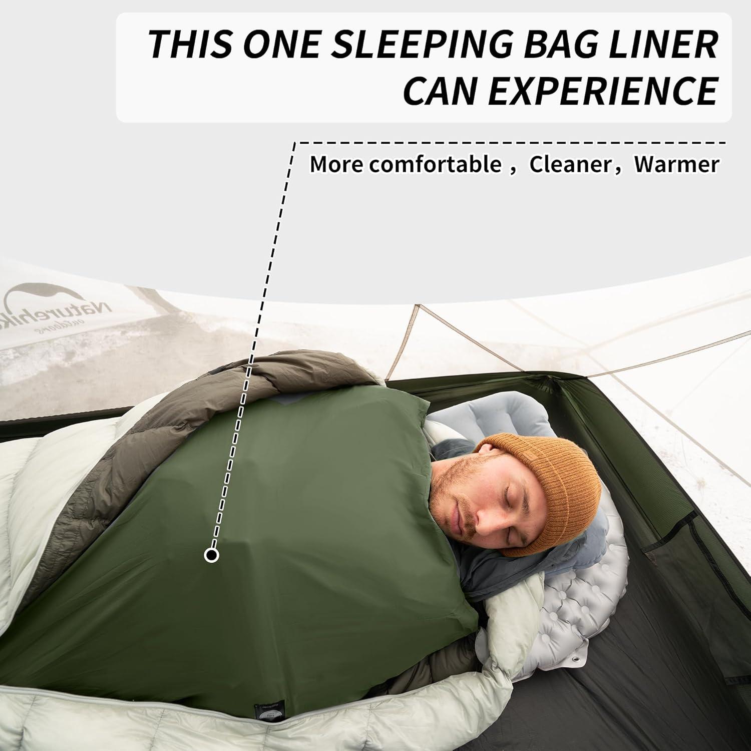 image:imageNaturehike 45oz Ultralight Washable Sleeping Bag Liner Lightweight Adult Sleep Sack amp Travel Sheets for Backpacking Hotel Camping Hostels ZY20Green