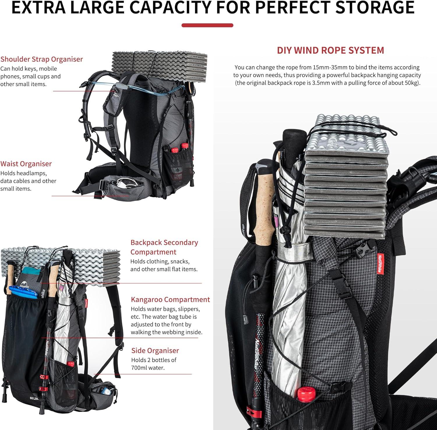 image:imageNaturehike 65L Internal Frame Hiking Backpack for Outdoor Camping Travel Backpacking Ultralight Backpack for Adults65l UpgradedBlack