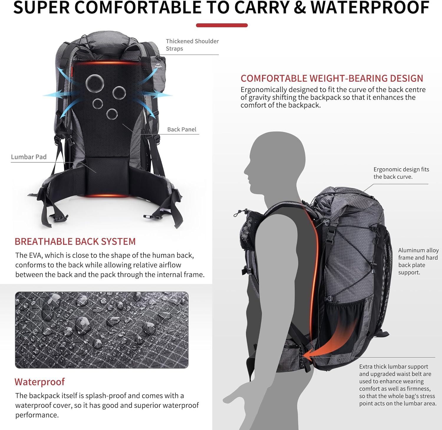 image:imageNaturehike 65L Internal Frame Hiking Backpack for Outdoor Camping Travel Backpacking Ultralight Backpack for Adults65l UpgradedBlack