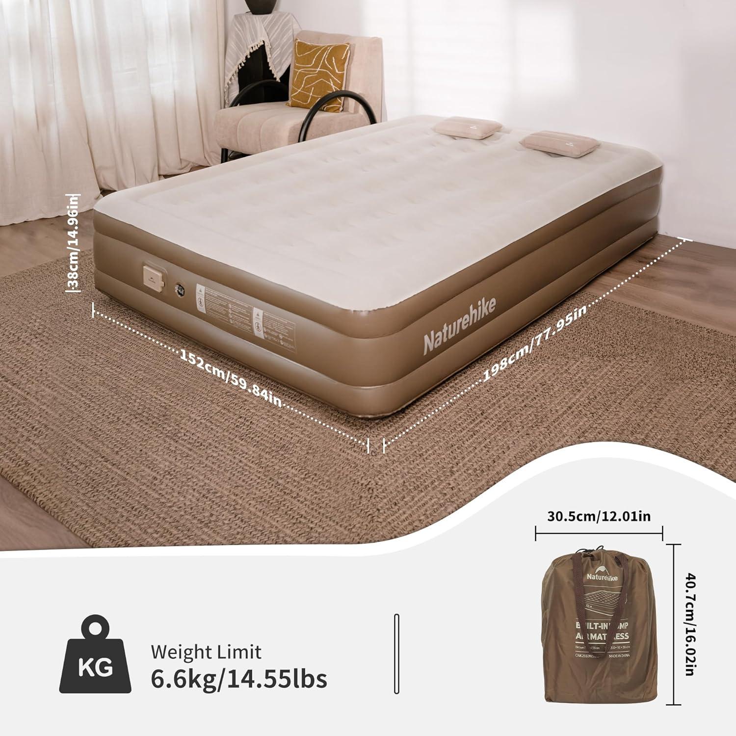 image:imageNaturehike Air Mattress Compact King with Built in Pump 15 Raise Blow Up Luxury Mattress 992 lbs Max Support Fast 2Mins Portable Colchone Inflable Mattress Cordless Air Bed for Home amp CampingQueen