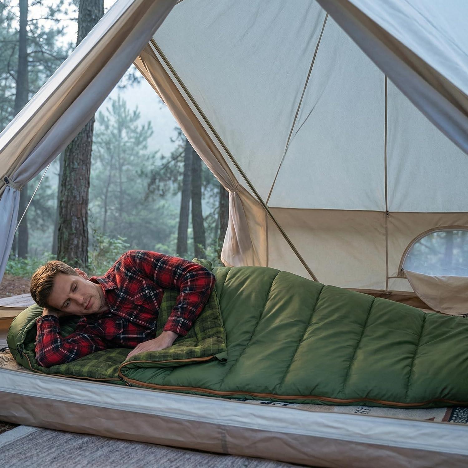 image:imageNaturehike Big amp Tall Flannel Sleeping Bag for Adults XXL Sleeping Bag for All Seasons Machine Washable Sleeping Bags for Camping Hiking Hunting Compression Sack IncludedGreenISO comfort 32