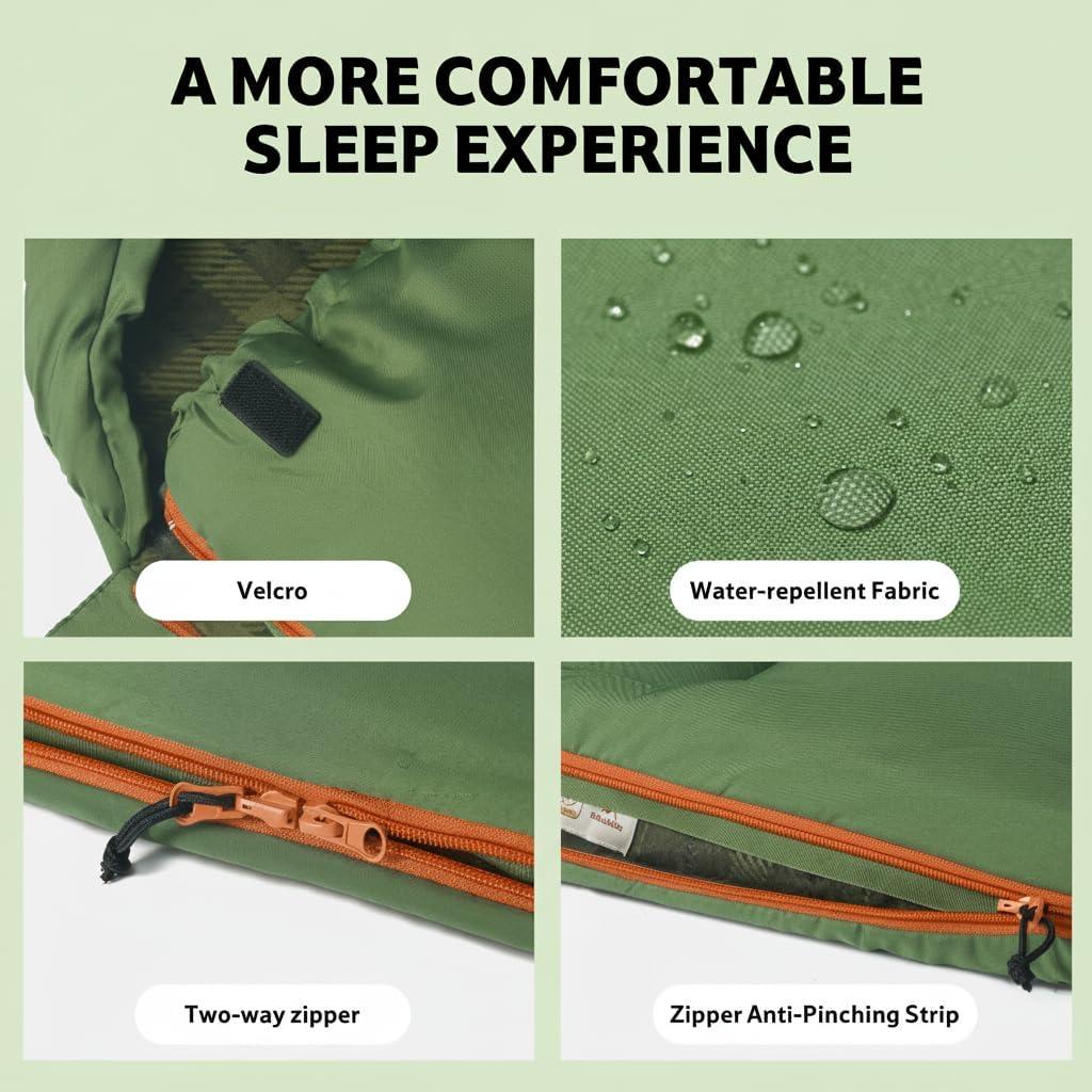 image:imageNaturehike Big amp Tall Flannel Sleeping Bag for Adults XXL Sleeping Bag for All Seasons Machine Washable Sleeping Bags for Camping Hiking Hunting Compression Sack IncludedGreenISO comfort 32