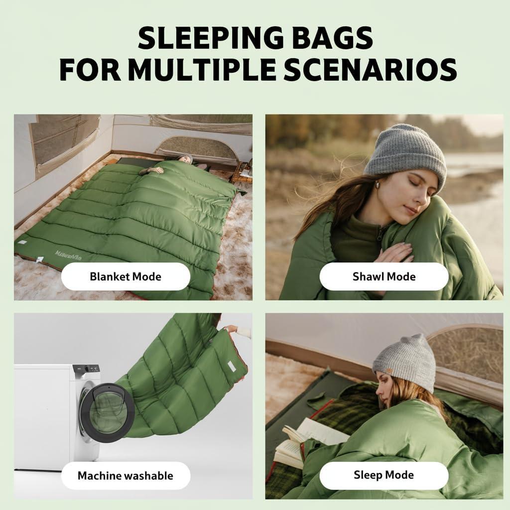 image:imageNaturehike Big amp Tall Flannel Sleeping Bag for Adults XXL Sleeping Bag for All Seasons Machine Washable Sleeping Bags for Camping Hiking Hunting Compression Sack IncludedGreenISO comfort 32