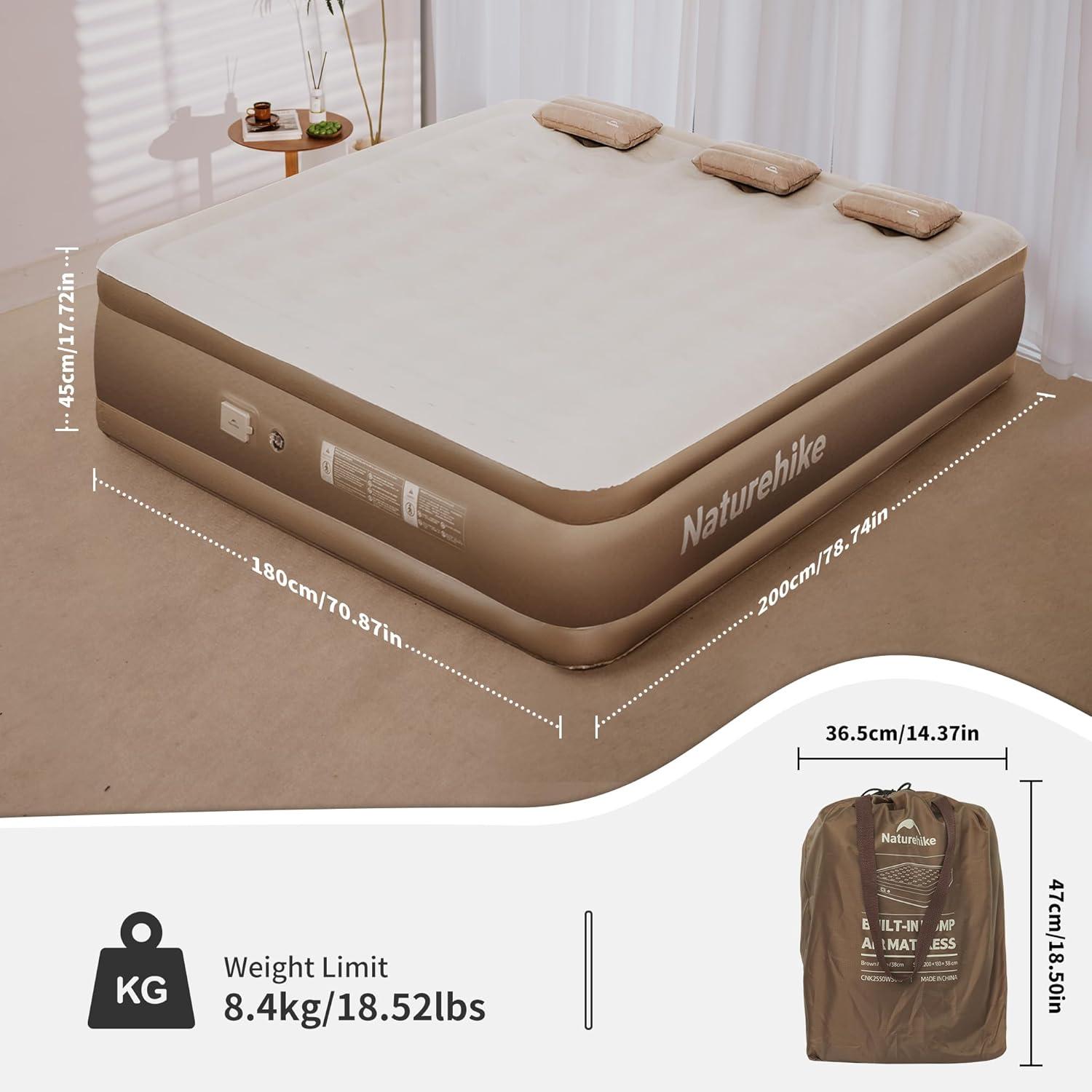 image:imageNaturehike California King Air Mattresses with Rechargeable Builtin Pump Inflatable Mattress Portable Blow up Mattress Air Bed for Home Camping Guest177in Compact King