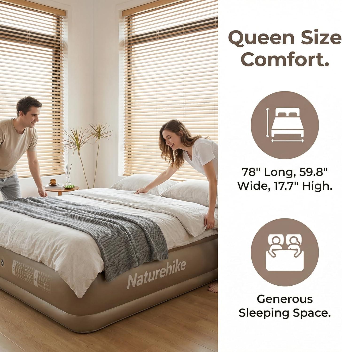 image:imageNaturehike California King Air Mattresses with Rechargeable Builtin Pump Inflatable Mattress Portable Blow up Mattress Air Bed for Home Camping Guest177in Queen