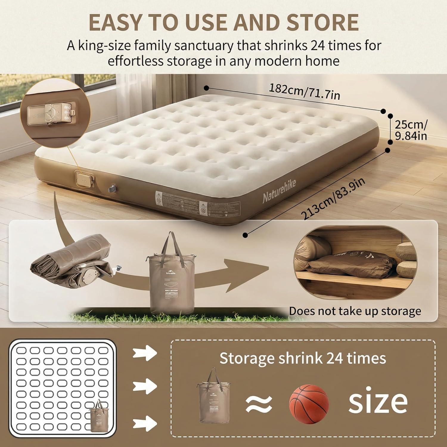 image:imageNaturehike California King Air Mattresses with Rechargeable Builtin Pump Inflatable Mattress Portable Blow up Mattress Air Bed for Home Camping GuestCalifornia King