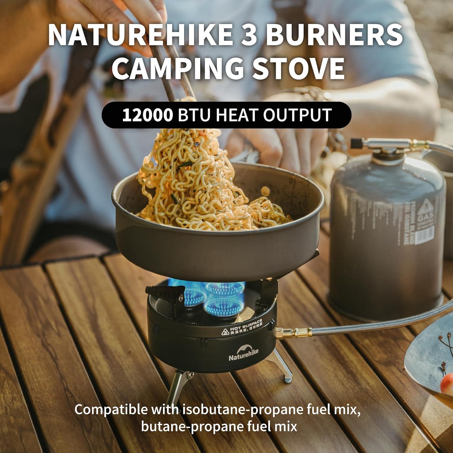 image:imageNaturehike Camping Gas Stove for IGT Table Portable Isobutane Stove with Storage Bag amp Foldable Brackets 3 Burners Camp Stove for Outdoor Car Camping Cooking Tailgating