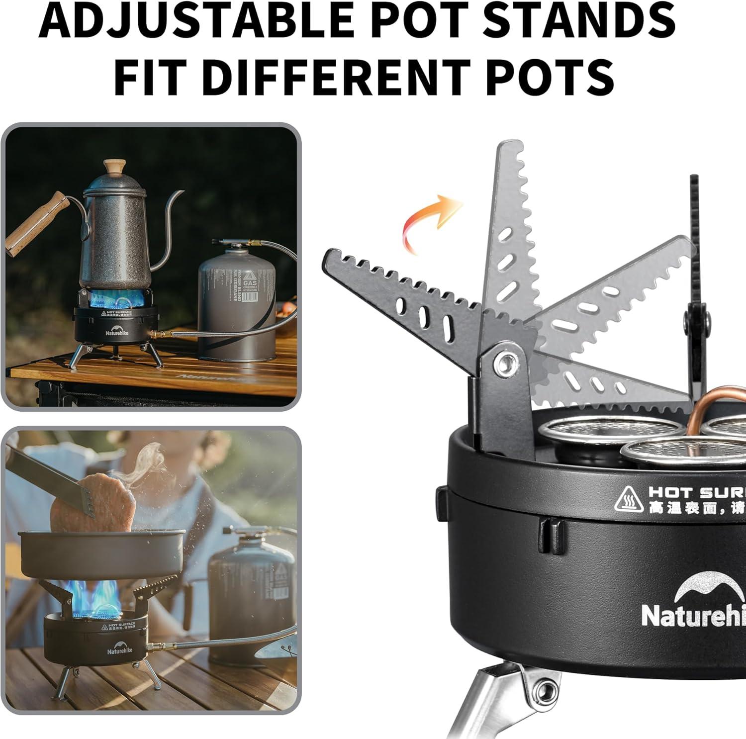 image:imageNaturehike Camping Gas Stove for IGT Table Portable Isobutane Stove with Storage Bag amp Foldable Brackets 3 Burners Camp Stove for Outdoor Car Camping Cooking Tailgating