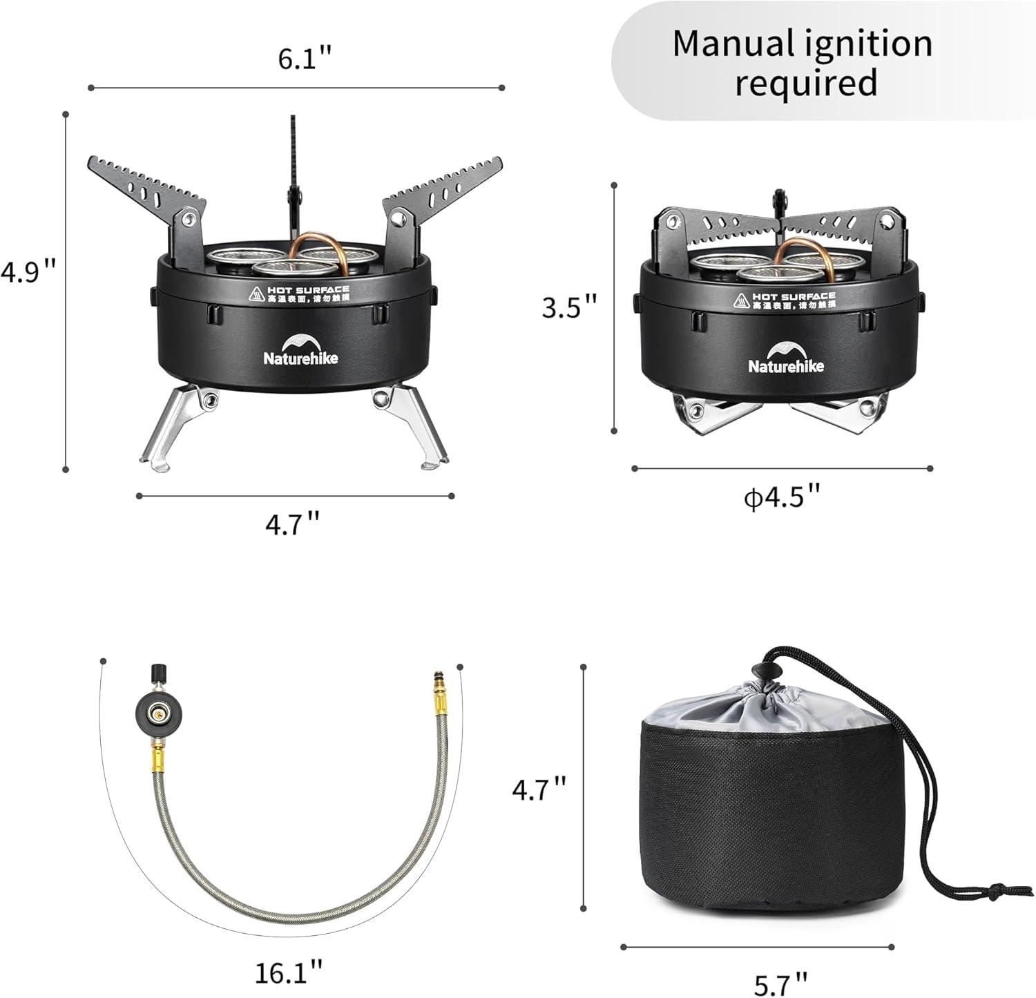 image:imageNaturehike Camping Gas Stove for IGT Table Portable Isobutane Stove with Storage Bag amp Foldable Brackets 3 Burners Camp Stove for Outdoor Car Camping Cooking Tailgating