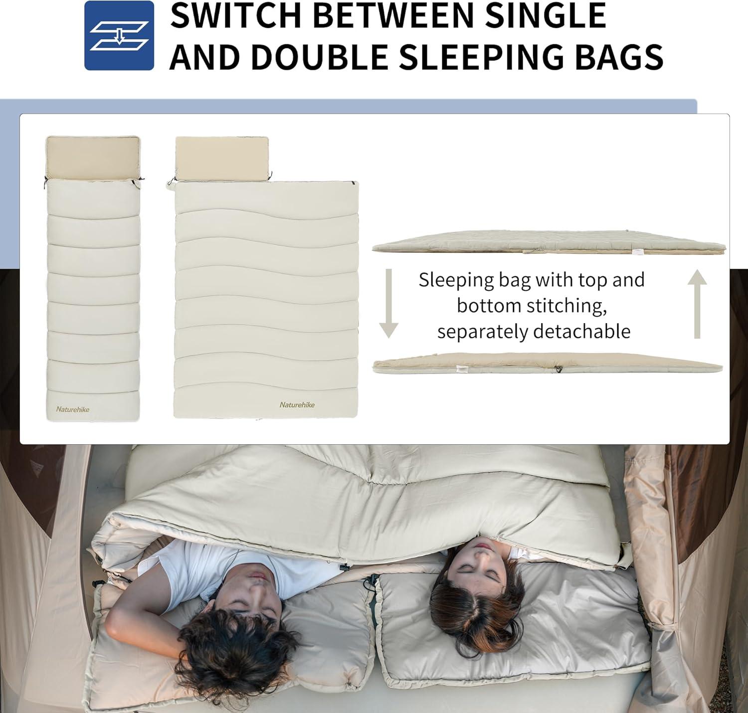 image:imageNaturehike Camping Sleeping Bag for Adults 3654 Spliceable Double Sleeping Bag 3 Seasons Lightweight Waterproof Sleep Bags for ColdampWarm WeatherOff white