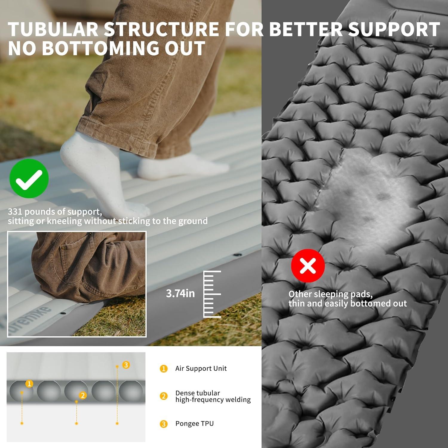 image:imageNaturehike Camping Sleeping Pad Ultralight Inflatable Sleeping Mat with Pillow Builtin Pump 26 Inch Lightweight Air Mattress for Backpacking Hiking TravelingGrey