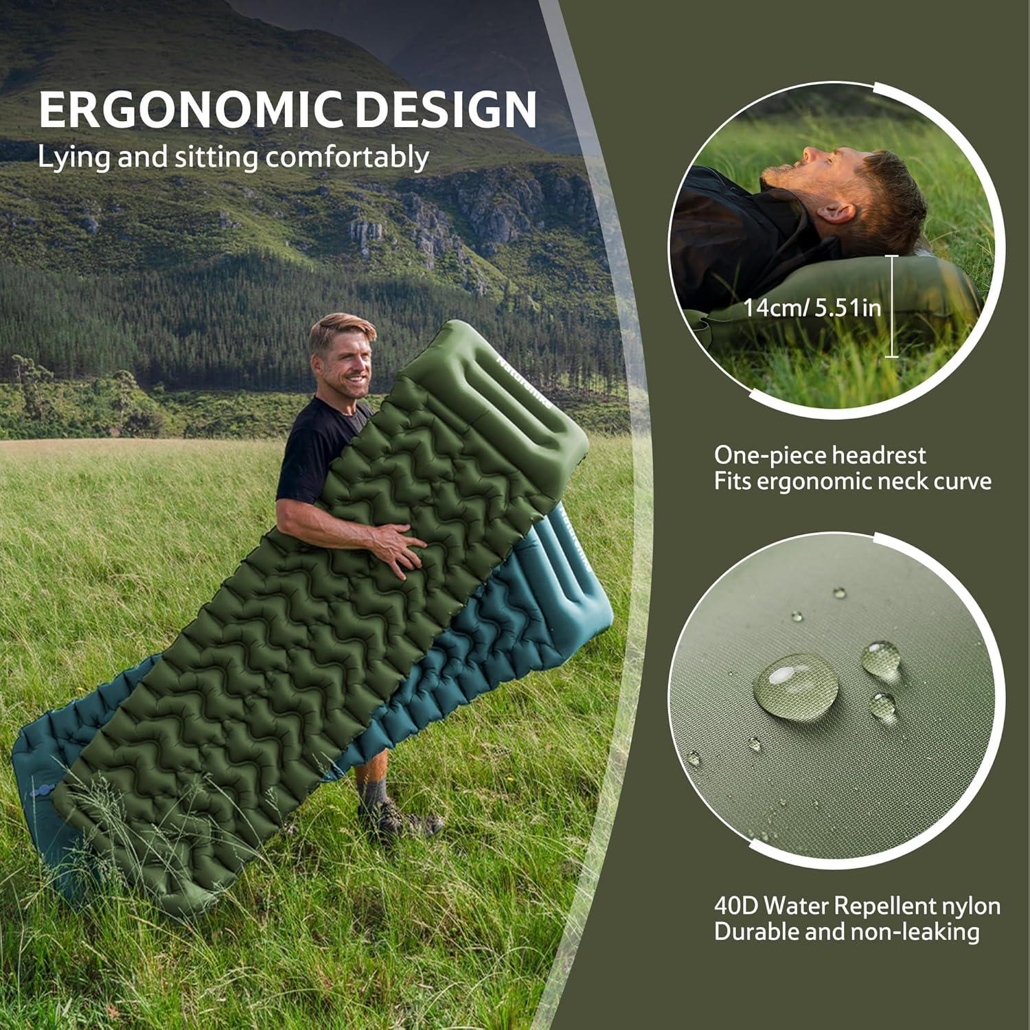 image:imageNaturehike Camping Sleeping Pad Ultralight Inflatable Sleeping Mat with Pillow Builtin Pump 26 Inch Lightweight Air Mattress for Backpacking Hiking TravelingBlue Single