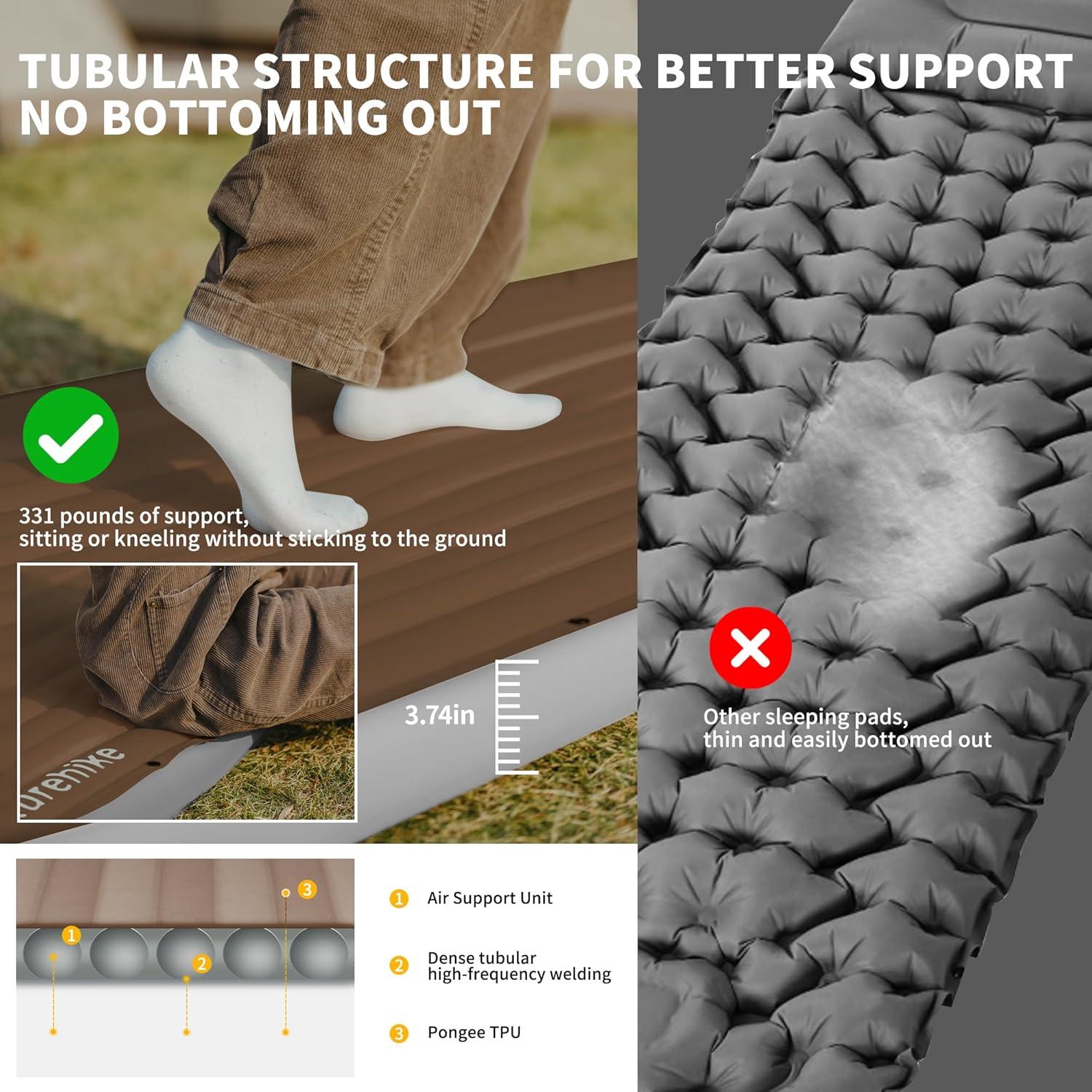 image:imageNaturehike Camping Sleeping Pad Ultralight Inflatable Sleeping Mat with Pillow Builtin Pump 26 Inch Lightweight Air Mattress for Backpacking Hiking TravelingBrown