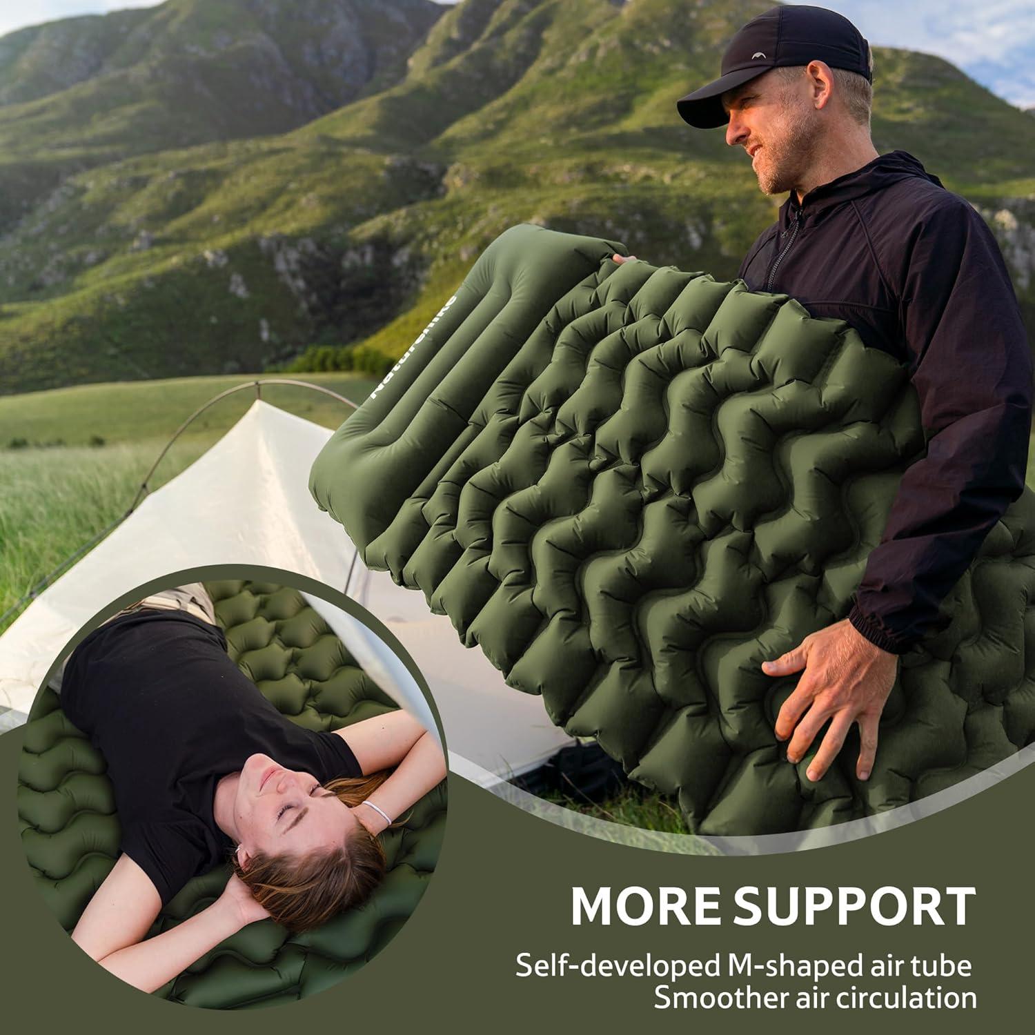 image:imageNaturehike Camping Sleeping Pad Ultralight Inflatable Sleeping Mat with Pillow Builtin Pump 26 Inch Lightweight Air Mattress for Backpacking Hiking TravelingBlue Single