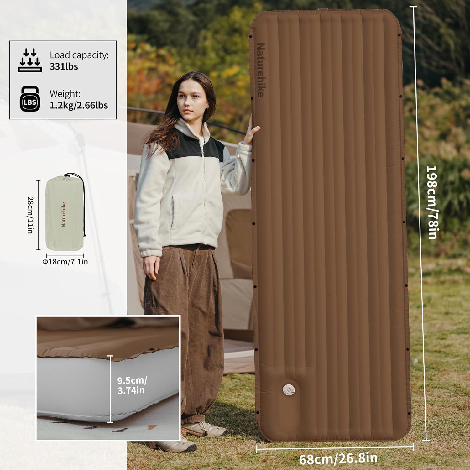 image:imageNaturehike Camping Sleeping Pad Ultralight Inflatable Sleeping Mat with Pillow Builtin Pump 26 Inch Lightweight Air Mattress for Backpacking Hiking TravelingBrown