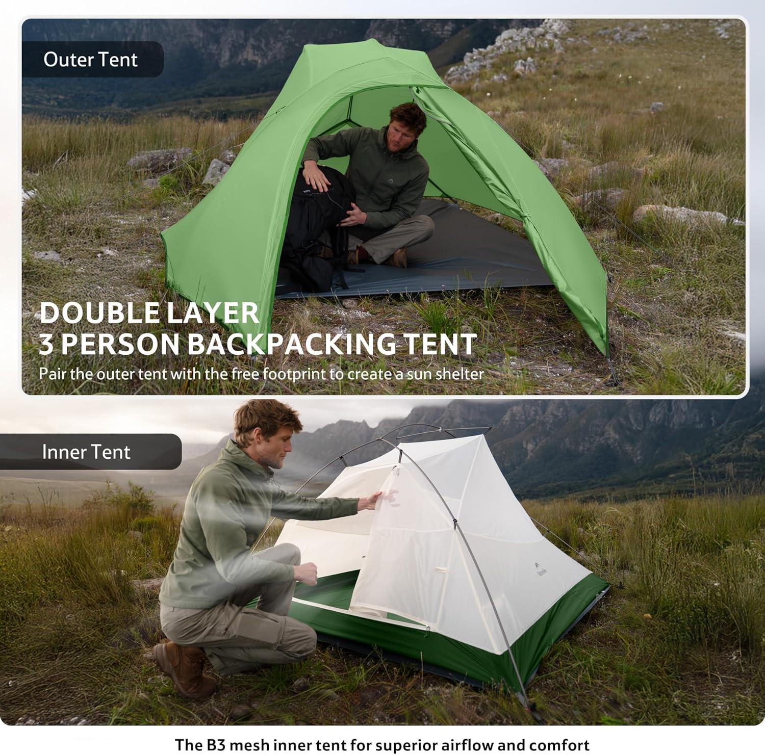 image:imageNaturehike Cloud Up Backpacking Tent with Footprint 3 Season Free Standing Lightweight Camping Tent with Footprint Free Standing Dome Camping Hiking WaterproofGreen