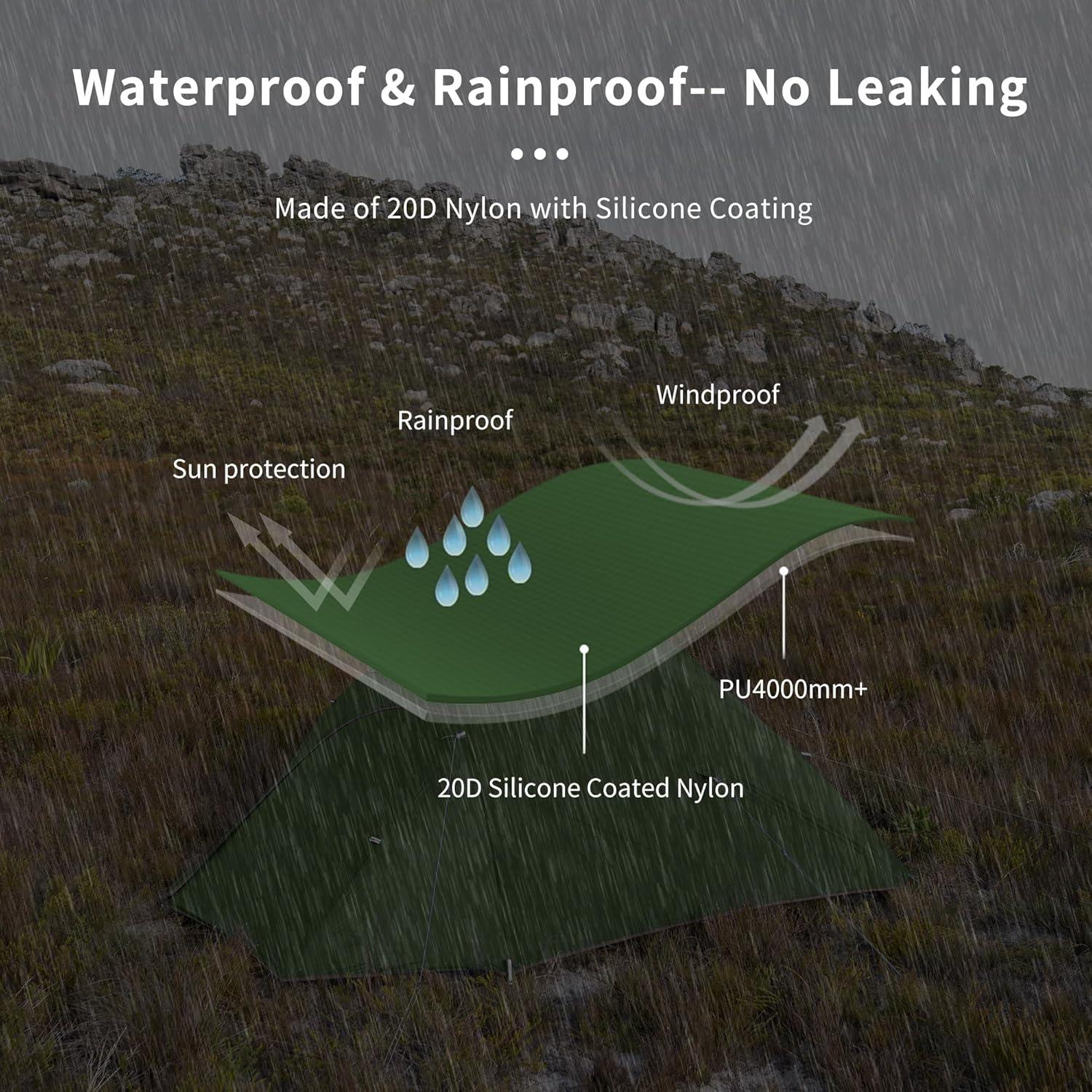 image:imageNaturehike Cloud Up Backpacking Tent with Footprint 3 Season Free Standing Lightweight Camping Tent with Footprint Free Standing Dome Camping Hiking WaterproofDark Green