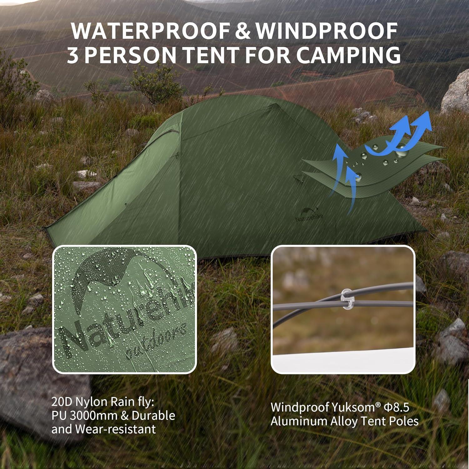 image:imageNaturehike Cloud Up Backpacking Tent with Footprint 3 Season Free Standing Lightweight Camping Tent with Footprint Free Standing Dome Camping Hiking WaterproofForest Green