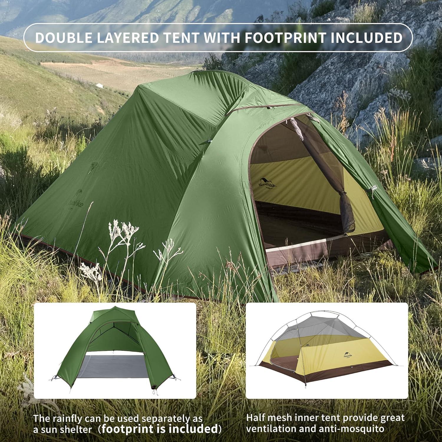 image:imageNaturehike Cloud Up Backpacking Tent with Footprint 3 Season Free Standing Lightweight Camping Tent with Footprint Free Standing Dome Camping Hiking WaterproofDark Green
