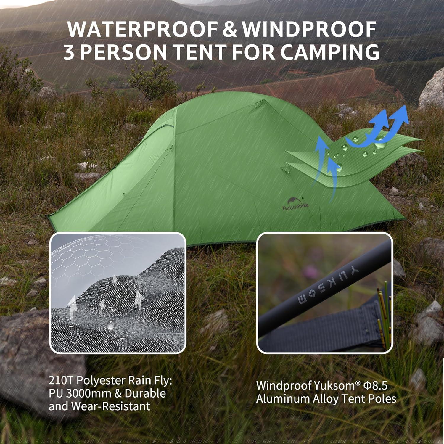 image:imageNaturehike Cloud Up Backpacking Tent with Footprint 3 Season Free Standing Lightweight Camping Tent with Footprint Free Standing Dome Camping Hiking WaterproofGreen