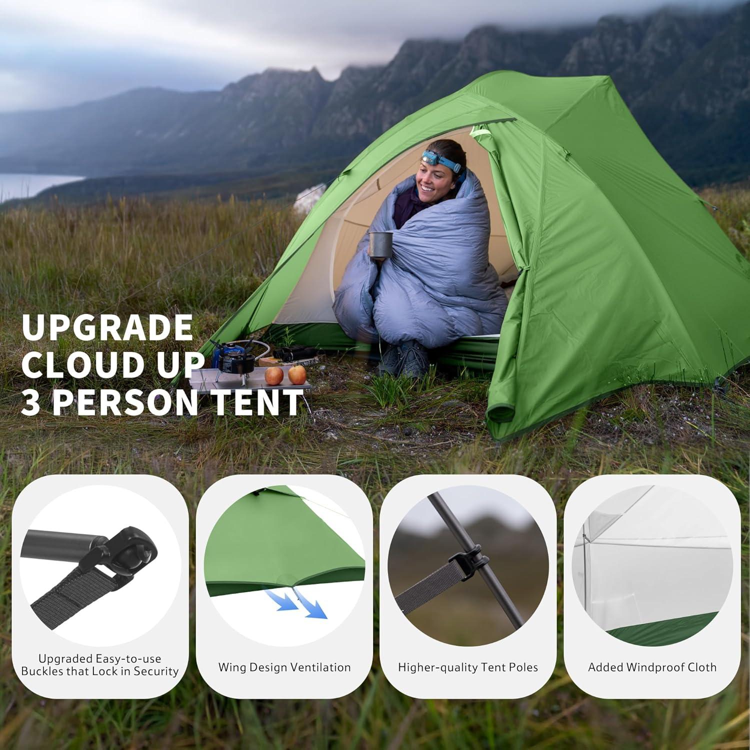 image:imageNaturehike Cloud Up Backpacking Tent with Footprint 3 Season Free Standing Lightweight Camping Tent with Footprint Free Standing Dome Camping Hiking WaterproofGreen