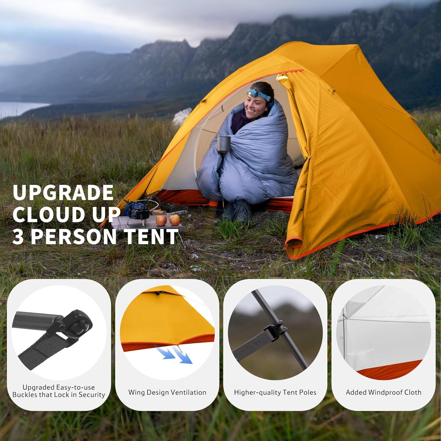 image:imageNaturehike Cloud Up Backpacking Tent with Footprint 3 Season Free Standing Lightweight Camping Tent with Footprint Free Standing Dome Camping Hiking WaterproofOrange