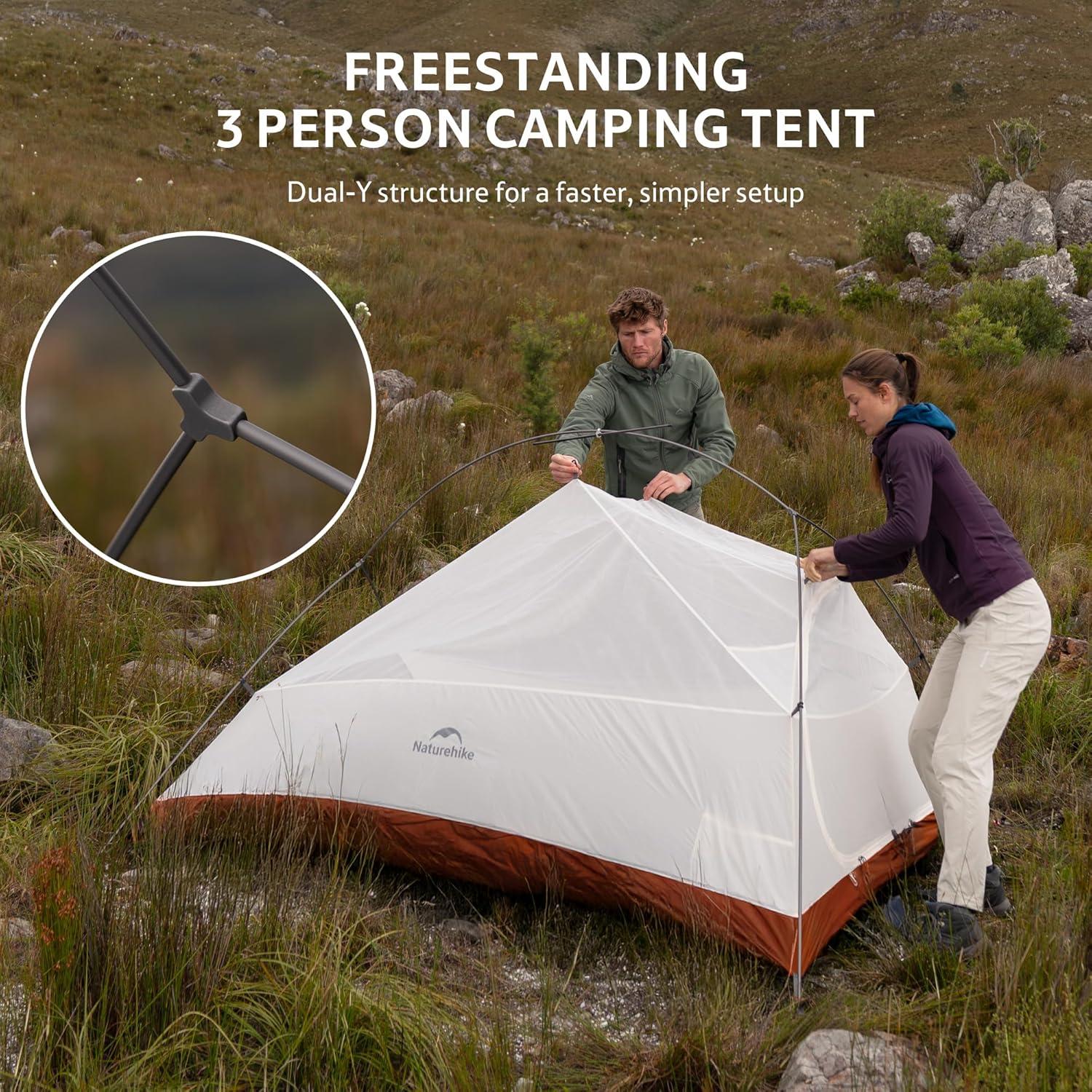 image:imageNaturehike Cloud Up Backpacking Tent with Footprint 3 Season Free Standing Lightweight Camping Tent with Footprint Free Standing Dome Camping Hiking WaterproofOrange